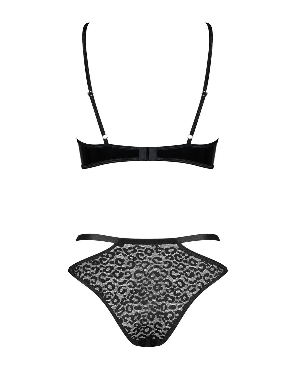 Эротический комплект под латекс со стрепами Obsessive Bagirela 2-pcs set S/M, черный, под леопард, б в DIDO