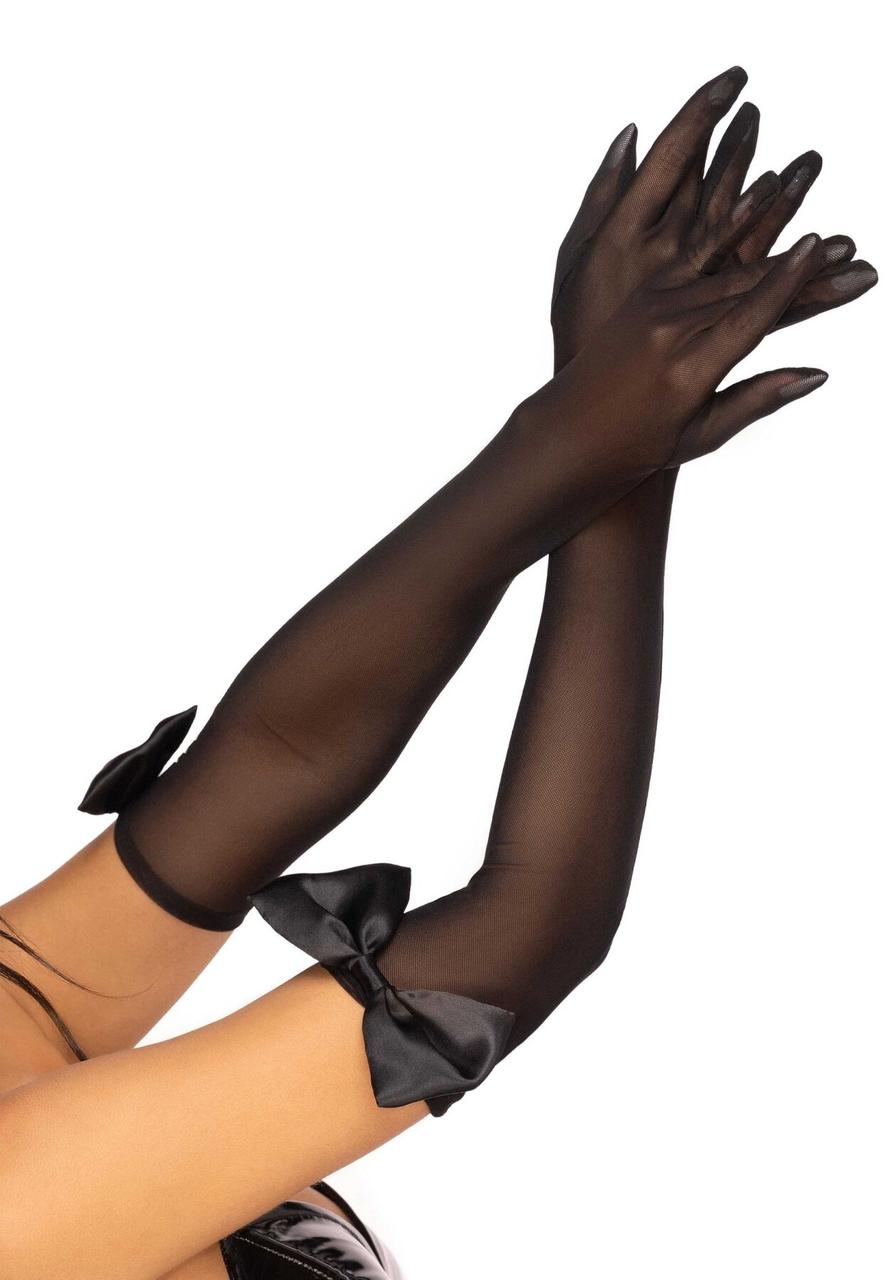 Довгі рукавички з бантом Leg Avenue Opera length bow top gloves Black, напівпрозорі в DIDO