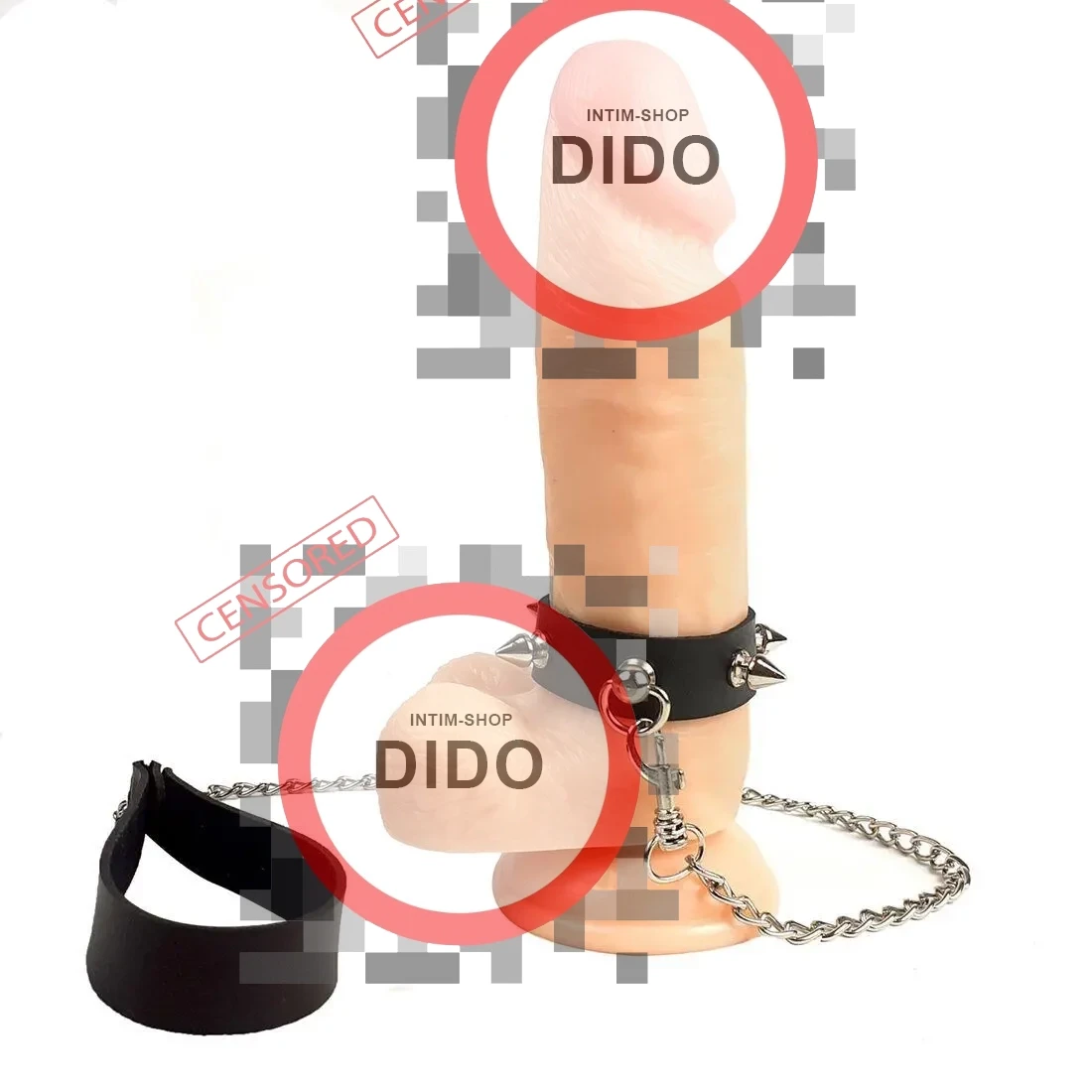 Кольцо для пениса Penis Ring с шипами и поводком, натуральная кожа в DIDO