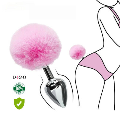 Металева анальна пробка Кролячий хвостик Alive Fluffy Plug S Pink, діаметр 2,8 см у DIDO