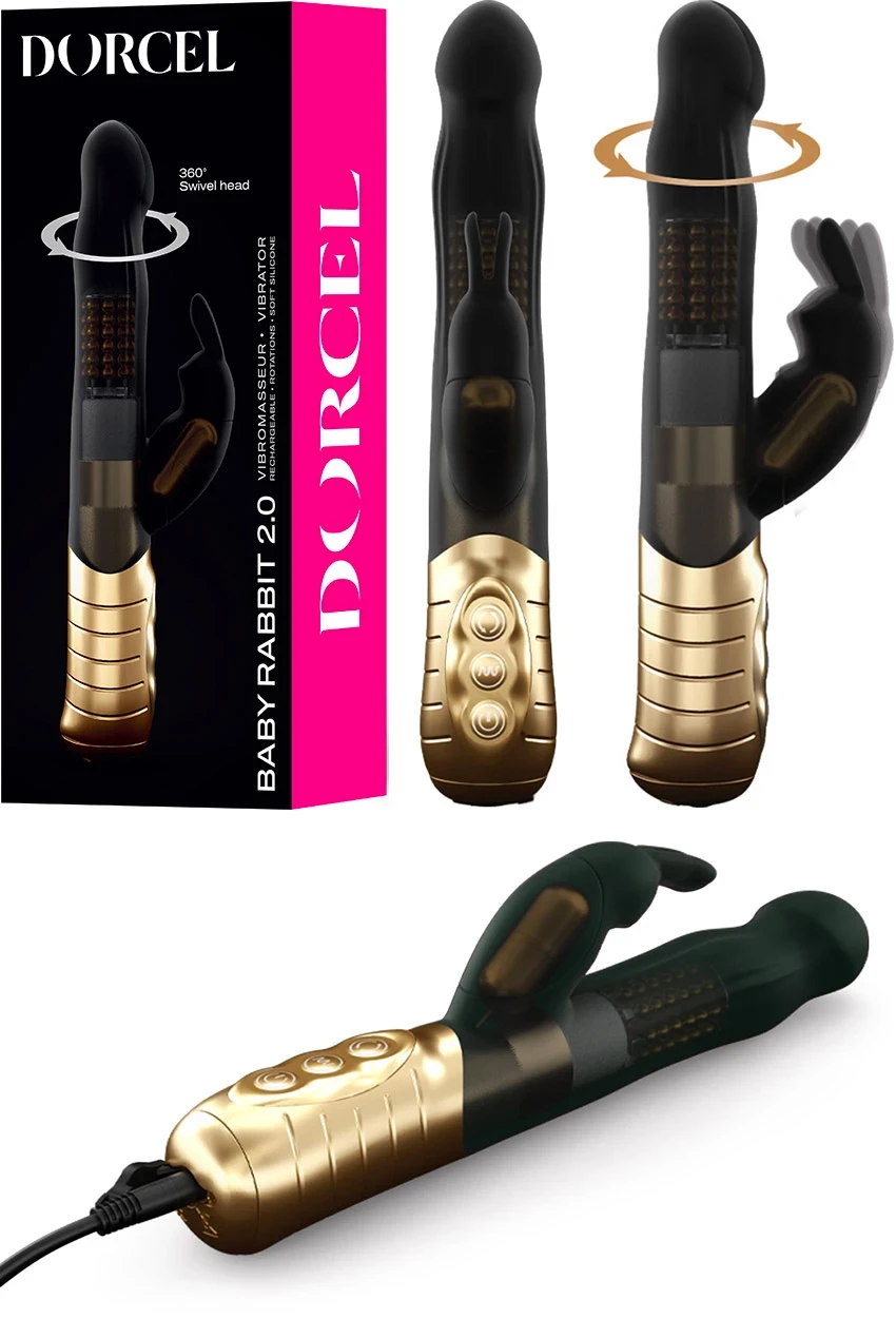 Вібратор-кролик Dorcel Baby Rabbit Gold 2.0 з перловим масажем і головкою, що обертається, в DIDO