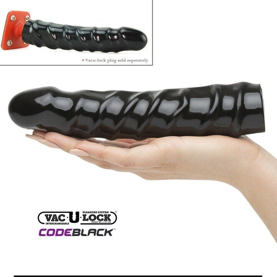 Дилдо Doc Johnson CodeBlack - 8 Inch Raging Vac-U-Lock со стимулирующим рельефом, диаметр 3,8см в DIDO