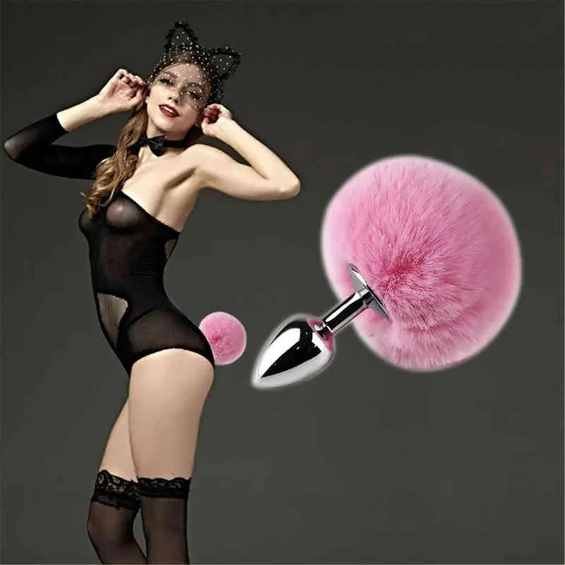 Металевий анальний затор Кролячий хвостик Alive Fluffy Twist Plug M Purple, діаметр 3,4 см в DIDO