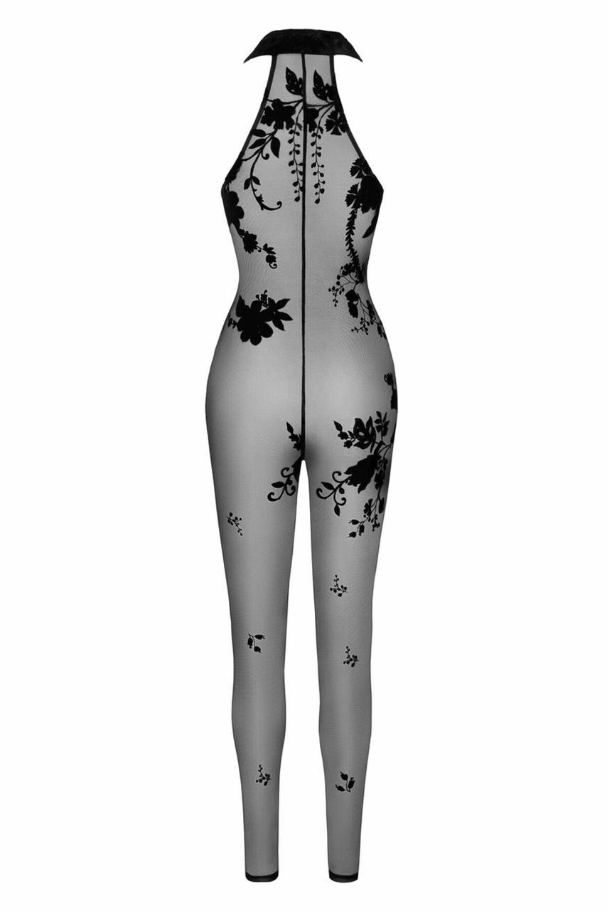 (SALE) Бодістокінг Noir Handmade F315 Ego flocked mesh halter catsuit - M в DIDO