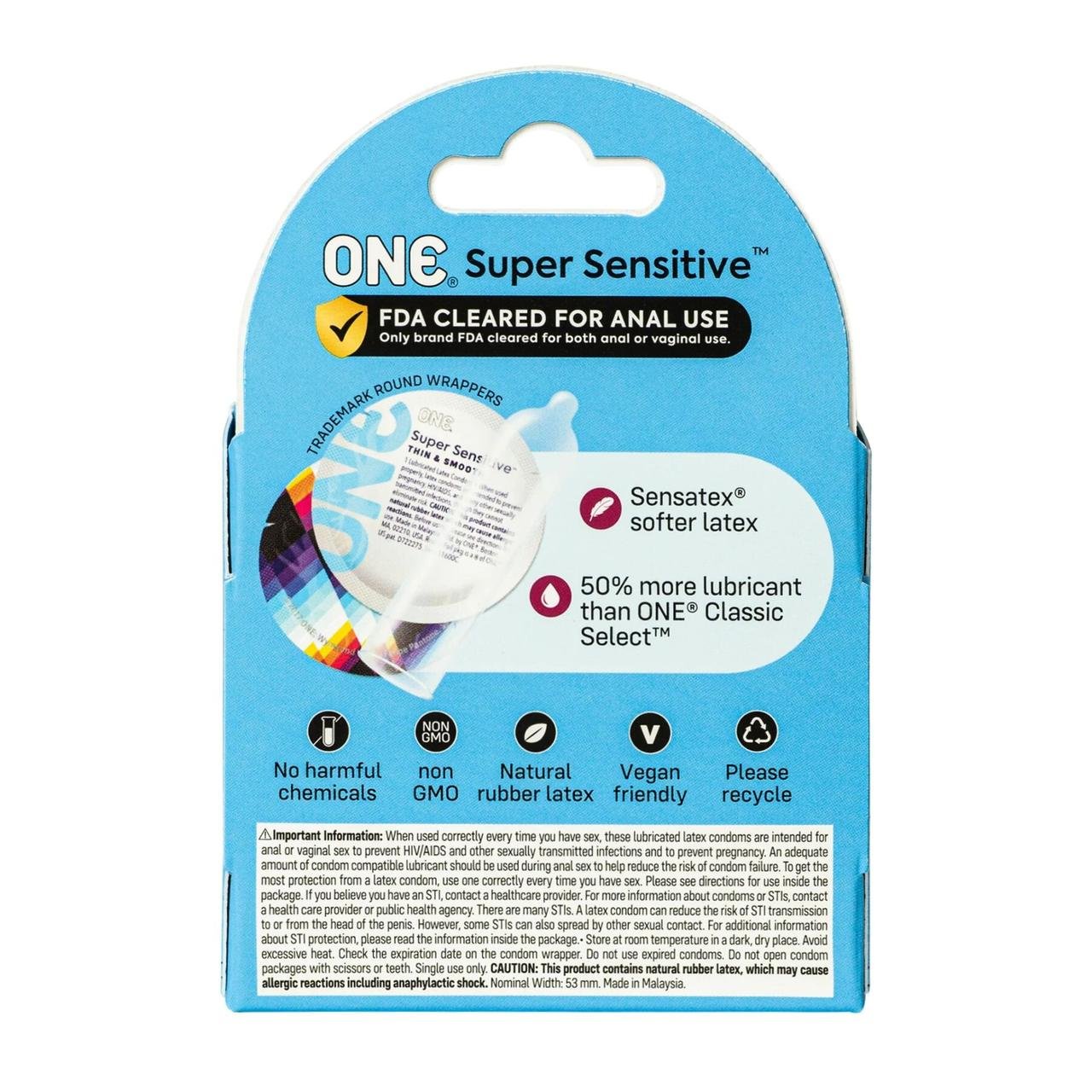 Презервативы ONE Super Sensitive, 3 шт, гладкие, с дополнительной смазкой, картонная упаковка в DIDO