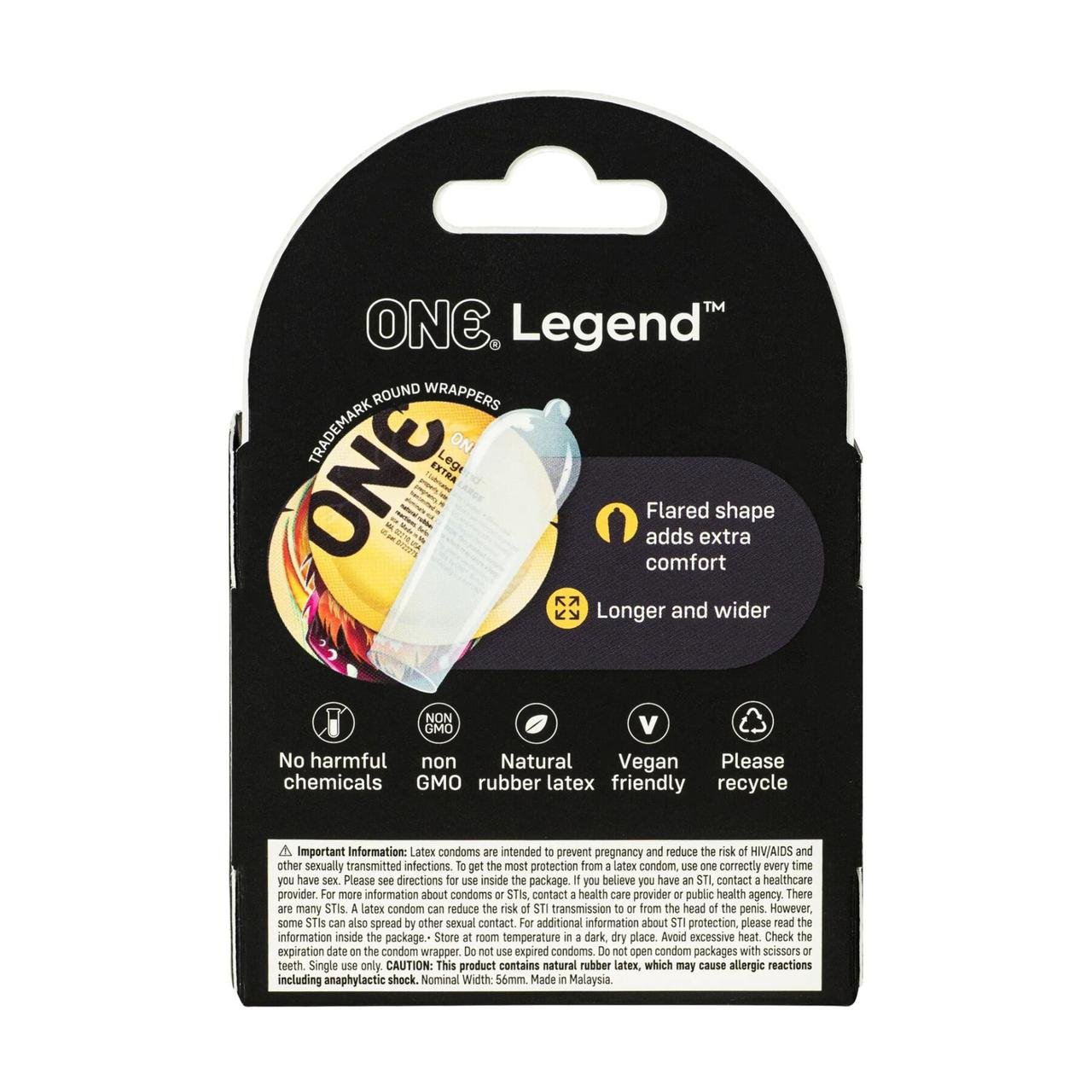 Презервативи ONE Legend XL, 3 шт, збільшений розмір, розширення на кінці, картонна упаковка в DIDO