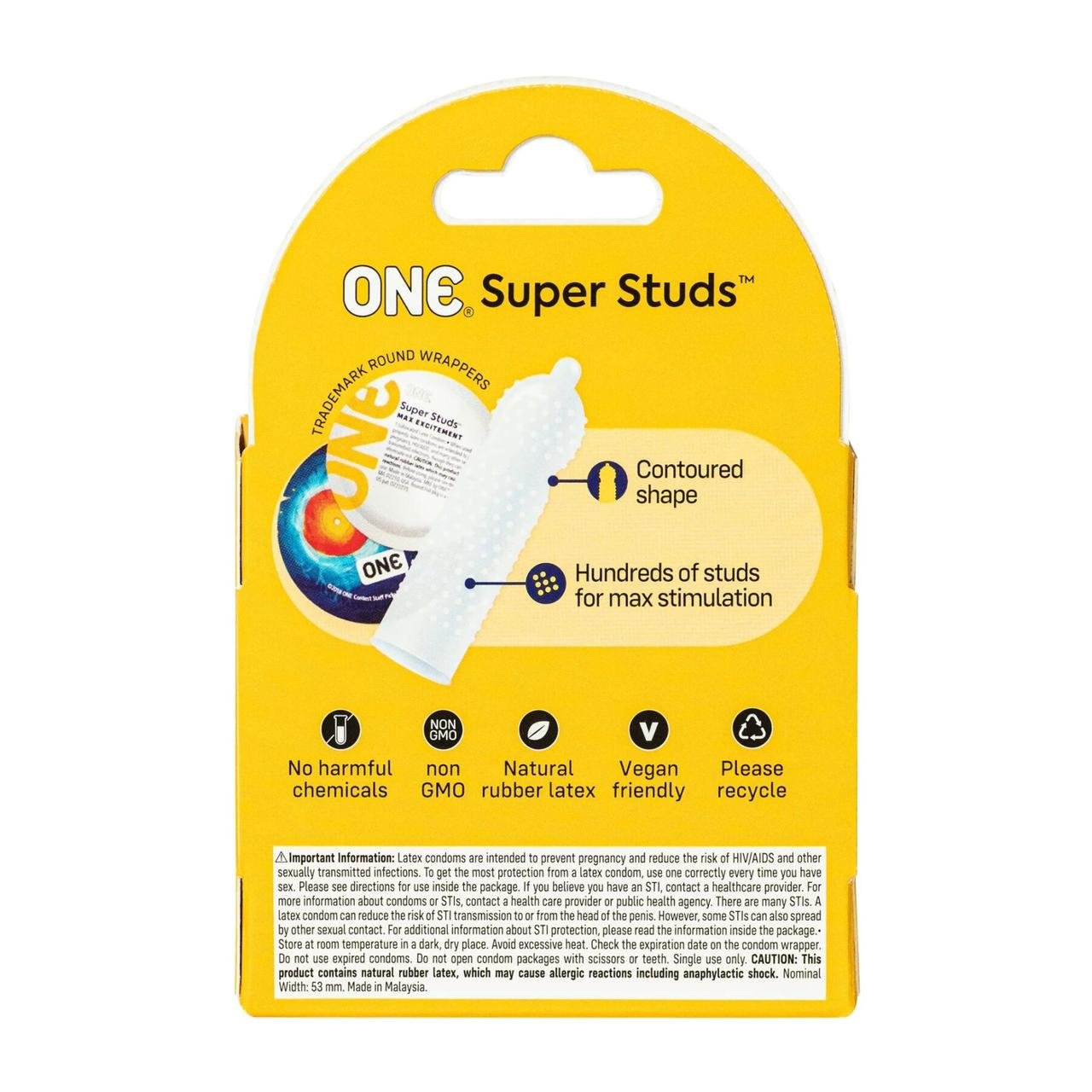 Презервативи ONE Super Studs, 3 шт, з точковим рельєфом, з мастилом, упаковка - картонна коробка в DIDO
