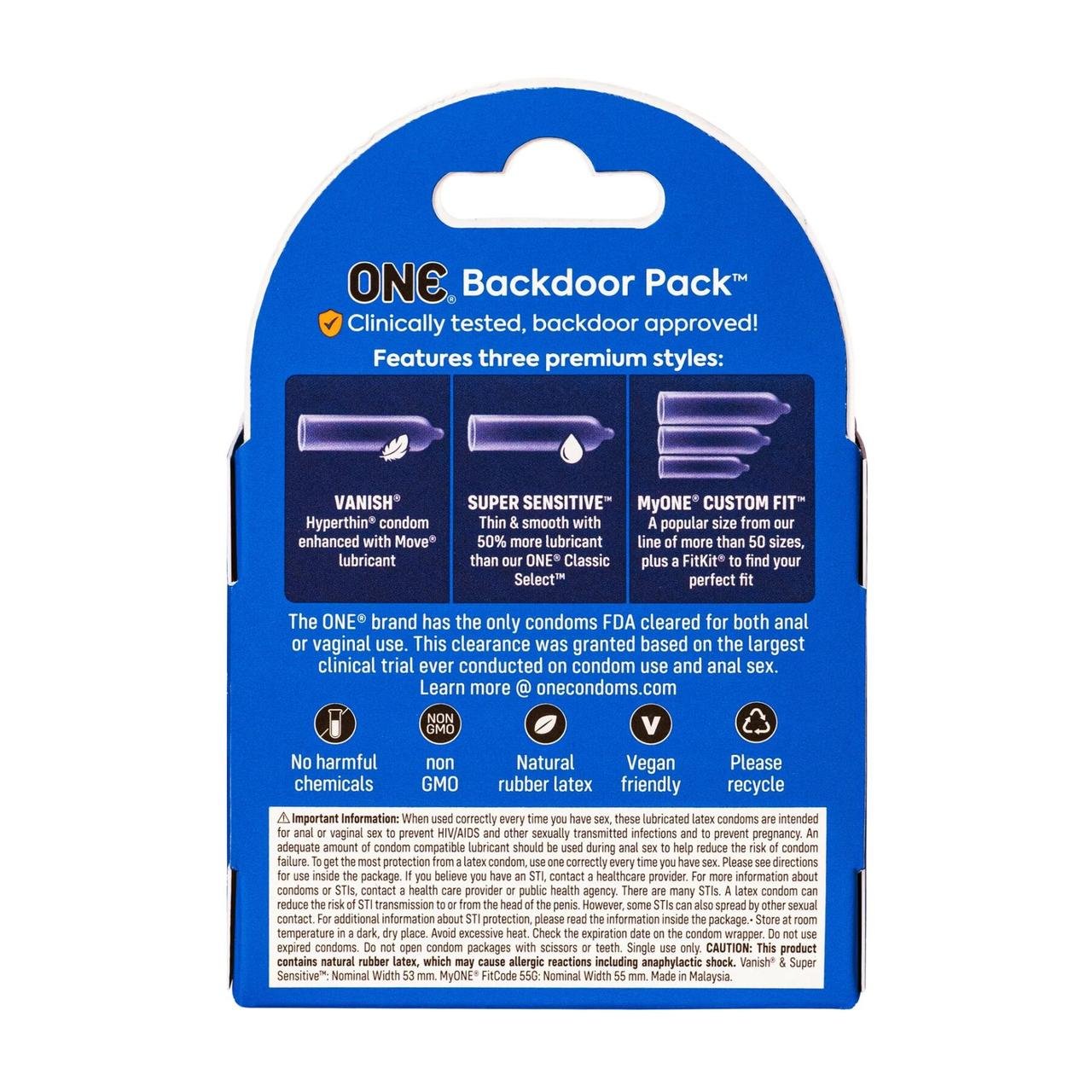 Презервативи ONE Backdoor 3 шт, картонна коробка DIDO