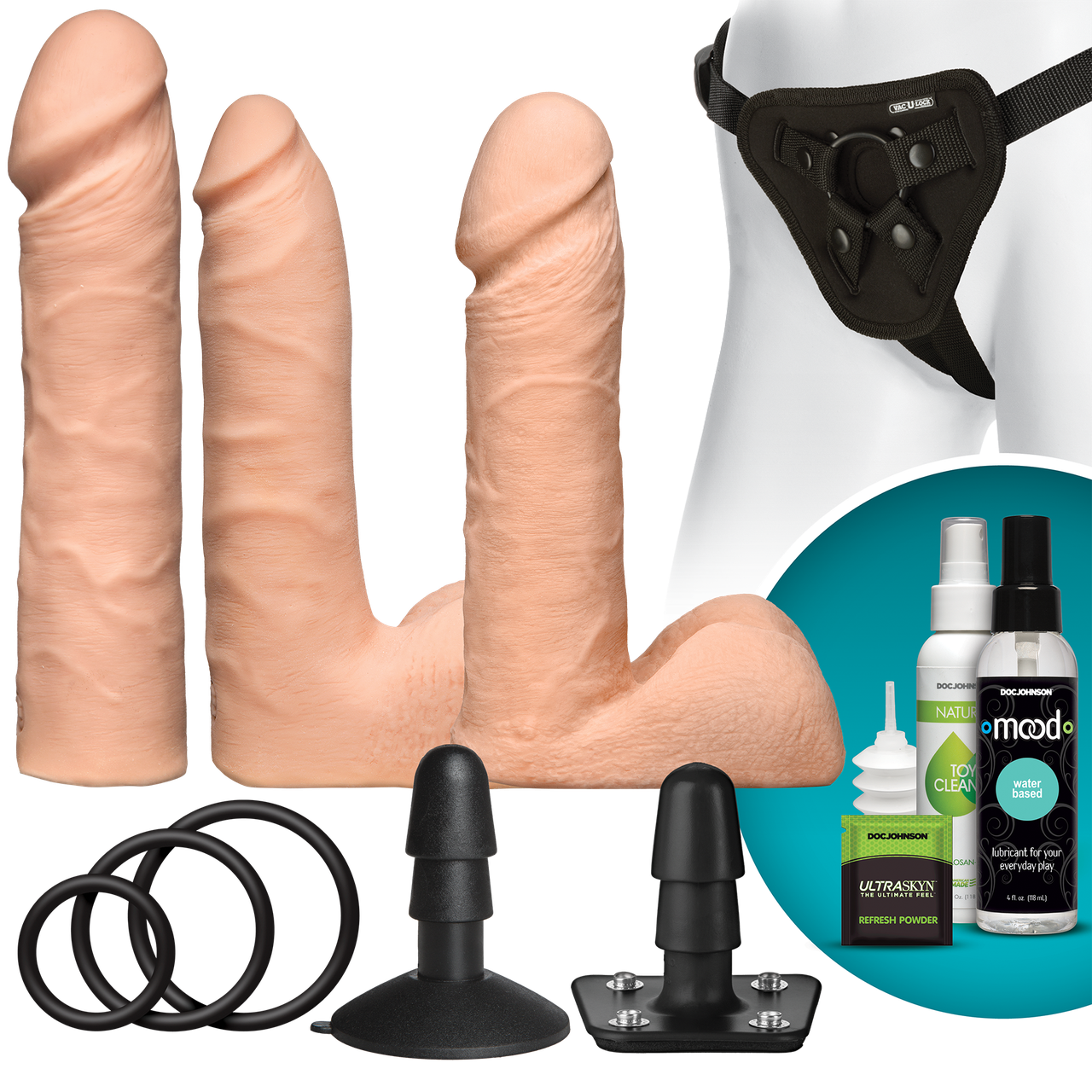 Набір для страпону Doc Johnson Vac-U-Lock Dual Density UltraSKYN Set, діаметр 3×4,5см в DIDO