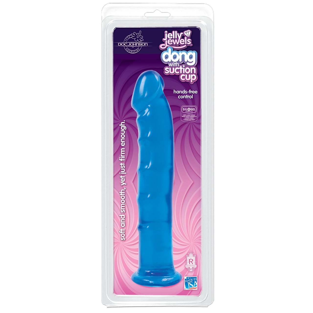 Фалоімітатор Doc Johnson Jelly Jewels Dong & Suction Cup Blue, діаметр 3,6см, антибактеріальний ПВХ в DIDO