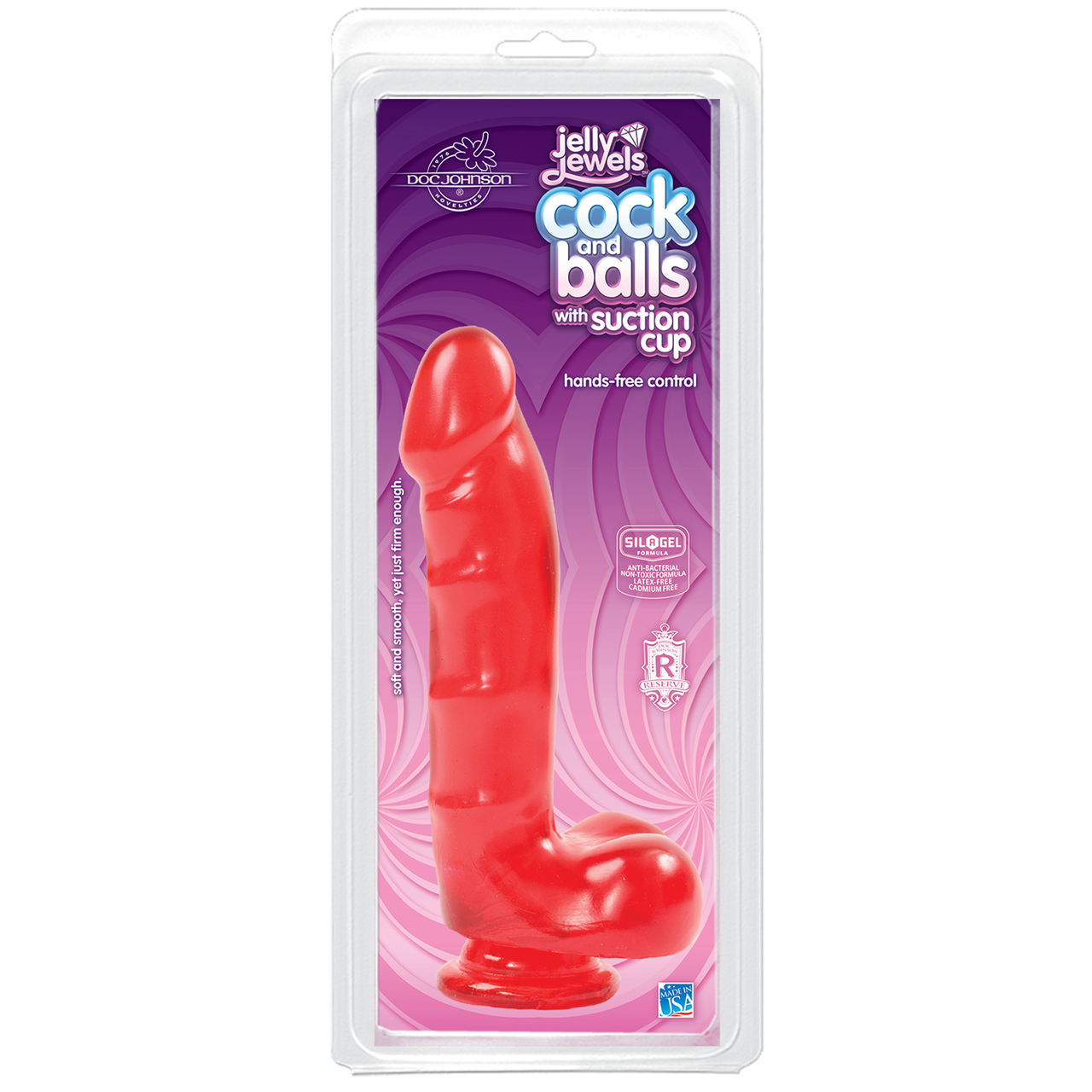 Фалоімітатор Doc Johnson Jelly Jewels Cock & Balls Red, діаметр 3,6см, антибактеріальний ПВХ в DIDO