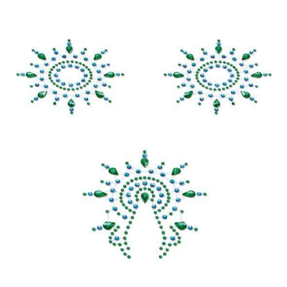 Пестіс із кристалів Petits Joujoux Gloria set of 3 - Green/Blue, прикраса на груди та вульву в DIDO
