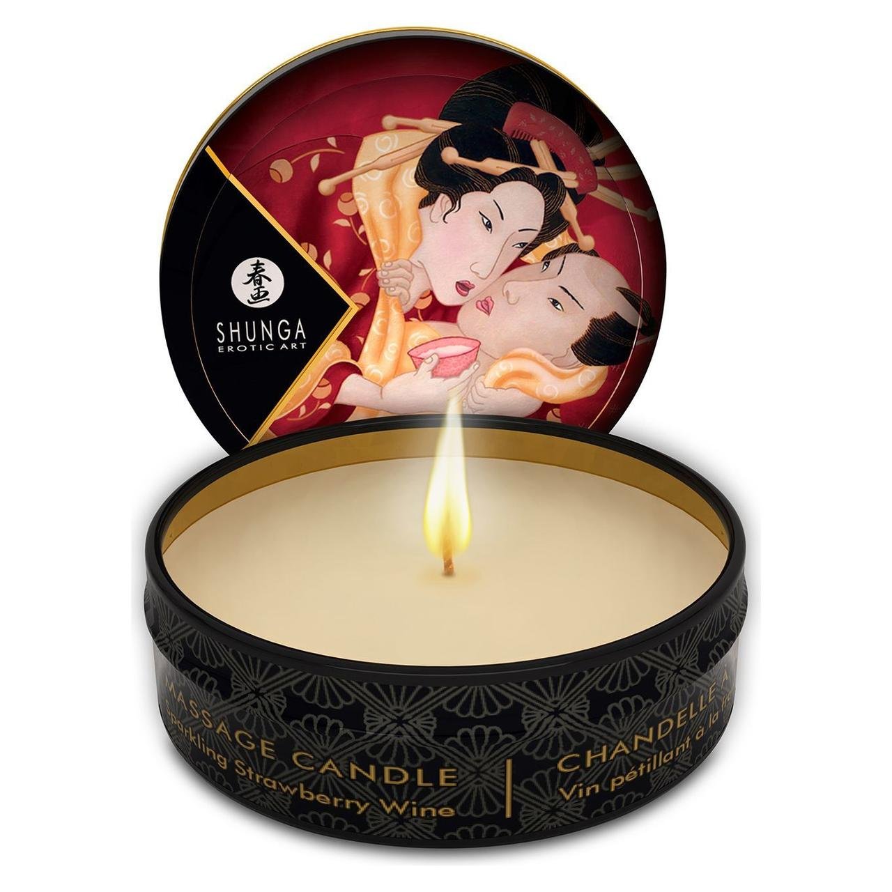 Массажная свеча Shunga Mini Massage Candle – Sparkling Strawberry Wine (30 мл) с афродизиаками в DIDO