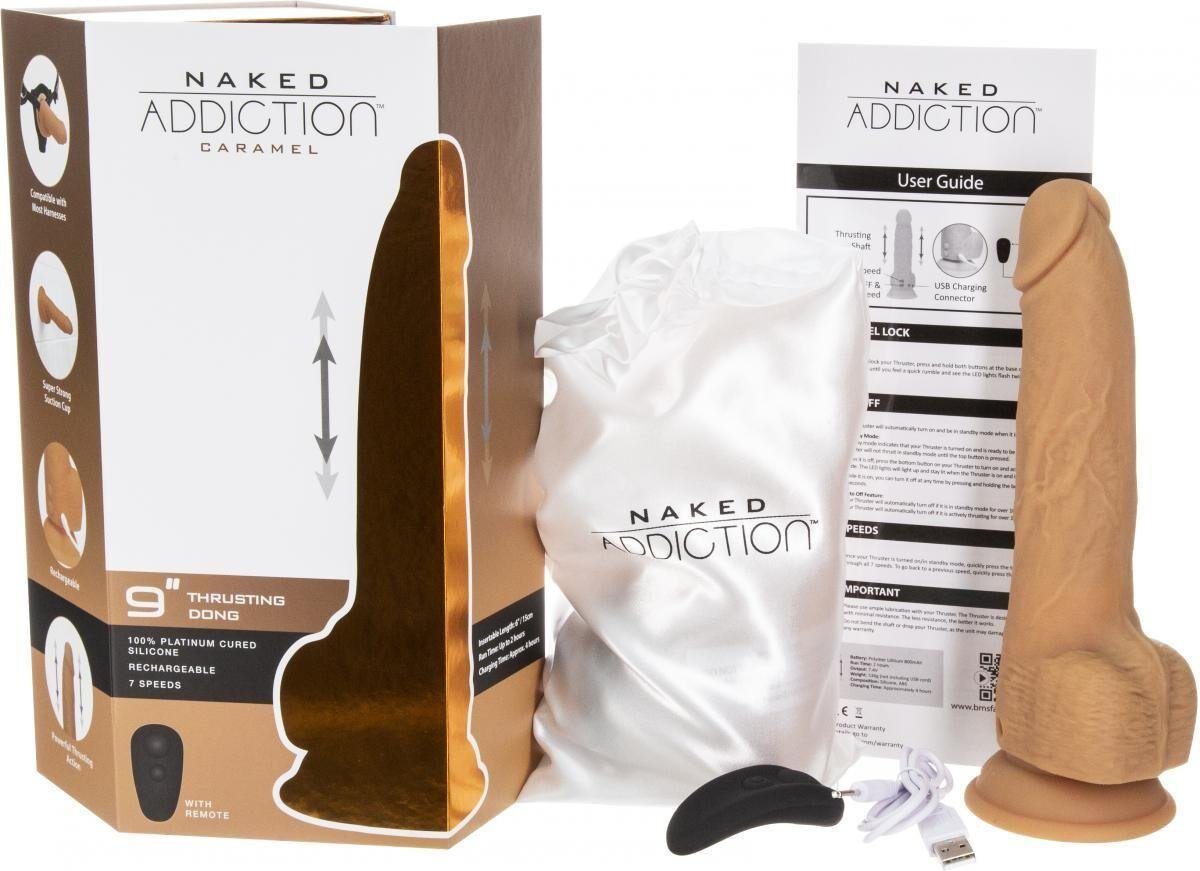 Фаллоимитатор с пульсацией Naked ADDICTION Dominic 9″ Caramel, пульт ДУ, диаметр 4,2 см