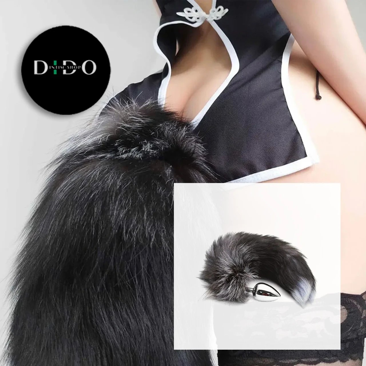 Металлическая анальная пробка Лисий хвост Alive Black And White Fox Tail L, диаметр 3,9 см в DIDO