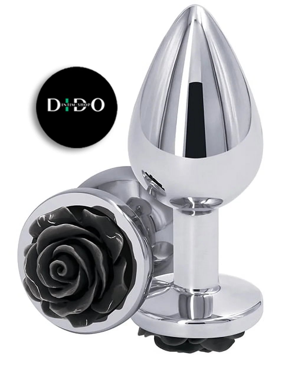 Металевий анальний затор Lux Active з трояндою - Rose Anal Plug - Black, віброкуля в подарунок в DIDO