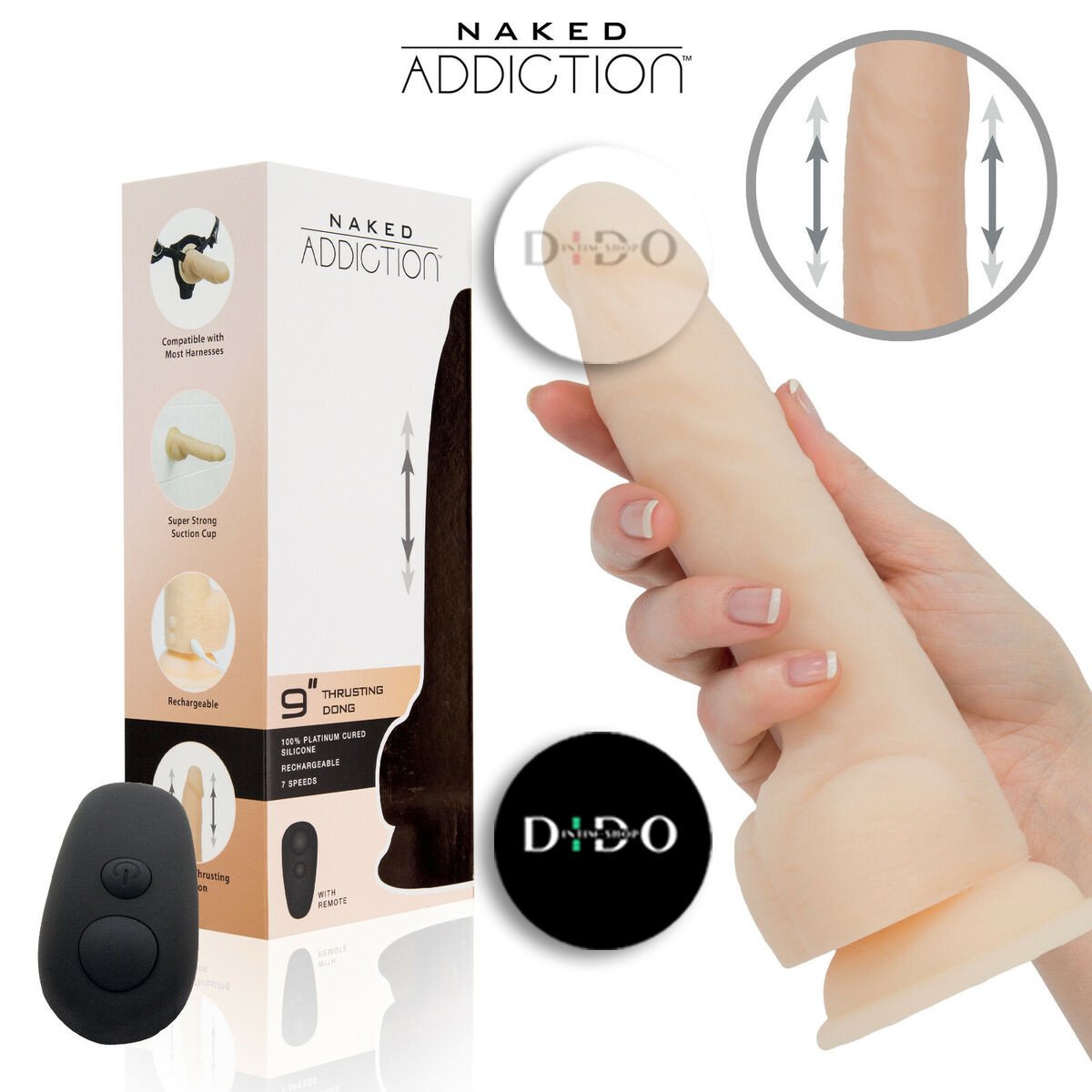 Фаллоимитатор с пульсацией Naked ADDICTION Dominic 9″ Vanilla, пульт ДУ, диаметр 4,2 см в DIDO