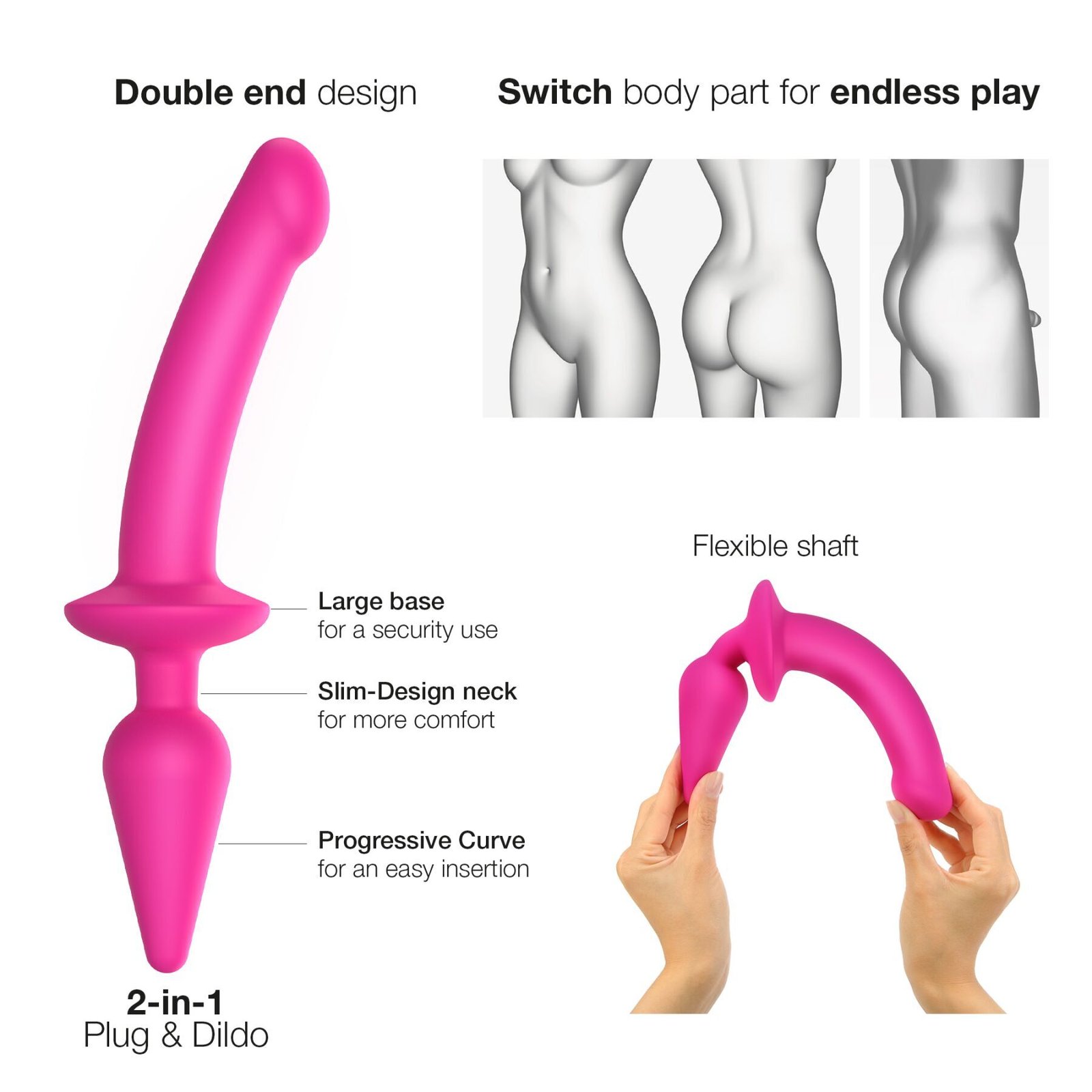 Анальна пробка з дилдо Strap-On-Me SWITCH PLUG-IN SEMI-REALISTIC DILDO FUCHSIA - L (м'ята упаковка) - Зображення 3