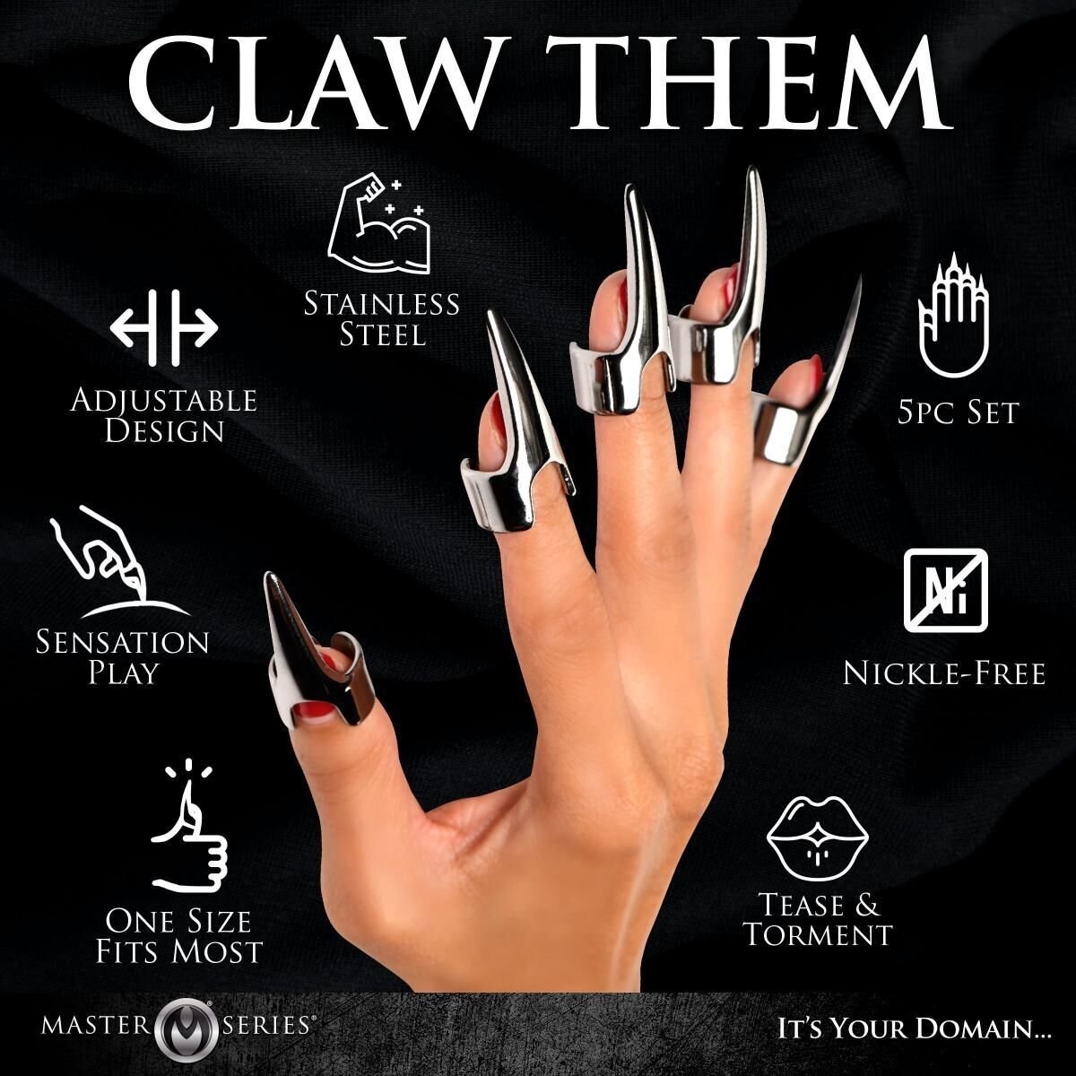 Набір кілець з кігтями Master Series Five-Piece Sensation Claw Rings - Silver (м'ята упаковка!!!) - Зображення 9