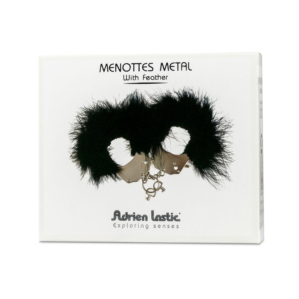 Наручники металеві Adrien Lastic Handcuffs Black з чорною пухнастою обробкою - Зображення 4