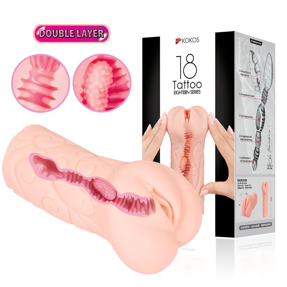 Мастурбатор-вагіна двошаровий Kokos Tattoo Double Layer - Зображення 5