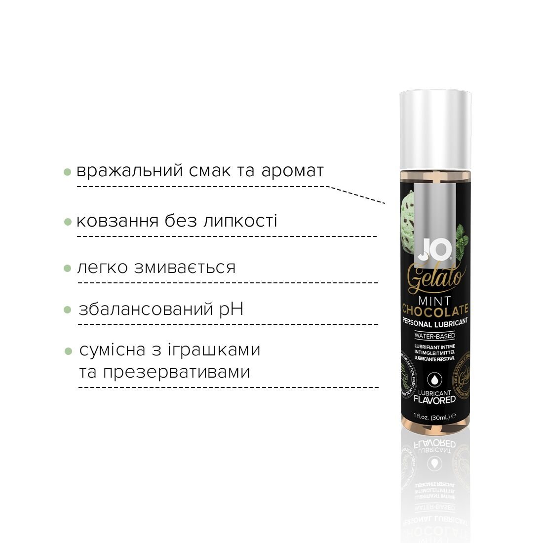Змазка на водній основі JO GELATO Mint Chocolate (30 мл) без цукру, парабенів та пропіленгліколю - Зображення 3