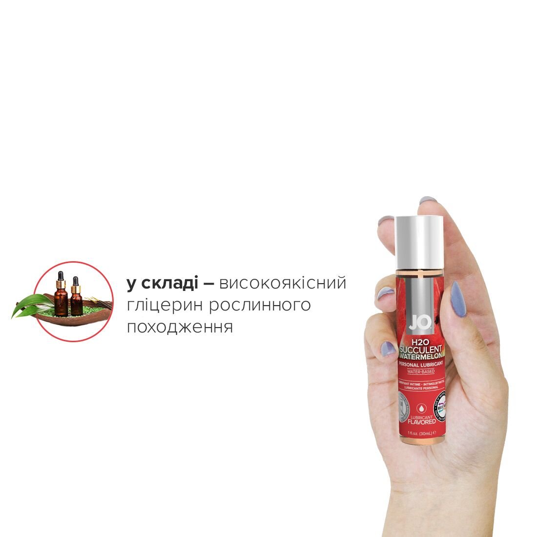 Змазка на водній основі JO H2O — Watermelon (30 мл) без цукру, рослинний гліцерин - Зображення 4