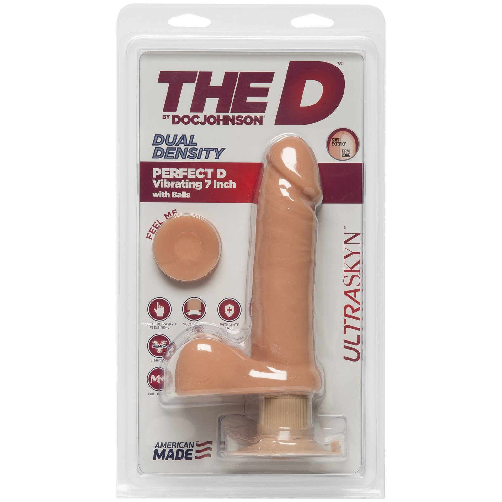 Фалоімітатор Doc Johnson The D - Perfect D - Vibrating 7 Inch With Balls - ULTRASKYN, діаметр 4,5 см - Зображення 2