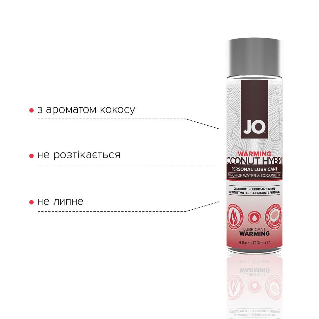 Розігрівальна змазка-крем з кокосовою олією JO Coconut Hybrid WARMING (120 мл) біла - Зображення 3