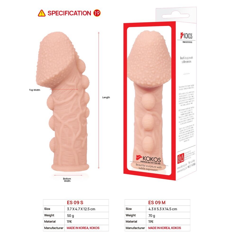 Насадка на член Kokos Extreme Sleeve ES.09 розмір M, потовщуюча, стимулюючий рельєф - Зображення 5