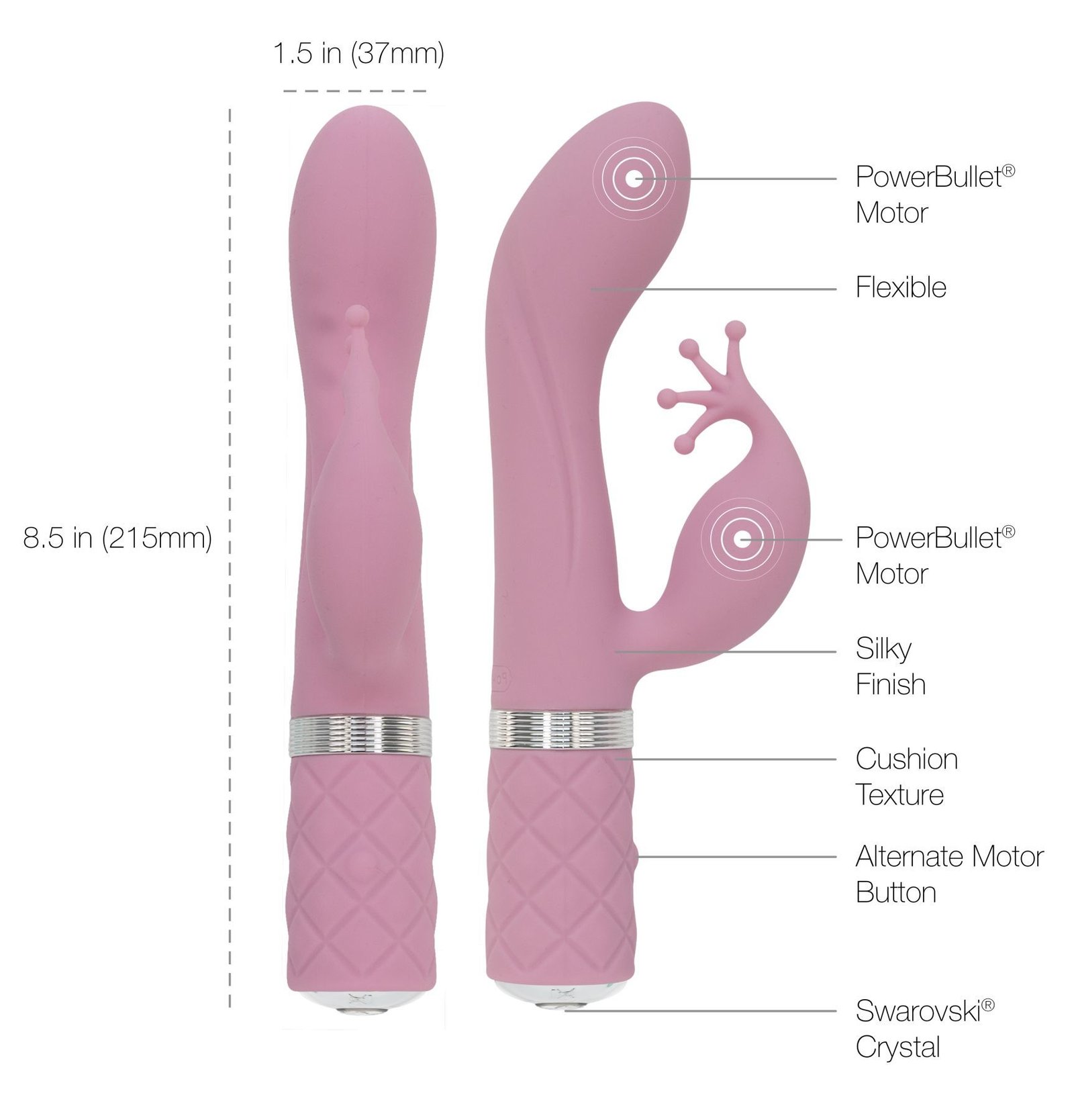 Розкішний вібратор-кролик Pillow Talk - Kinky Pink з кристалом Сваровські, потужний - Зображення 8