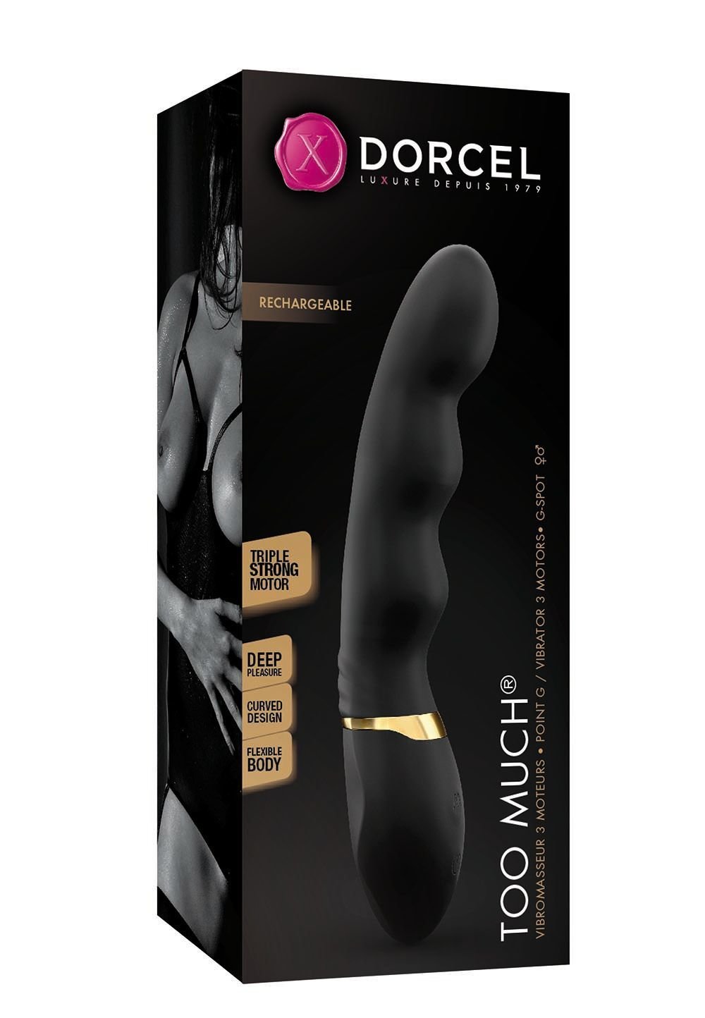 Вібратор ультрастимулювальний Dorcel Too Much Rechargeable Black, гнучкий і потужний, 3 вібромотори - Зображення 3