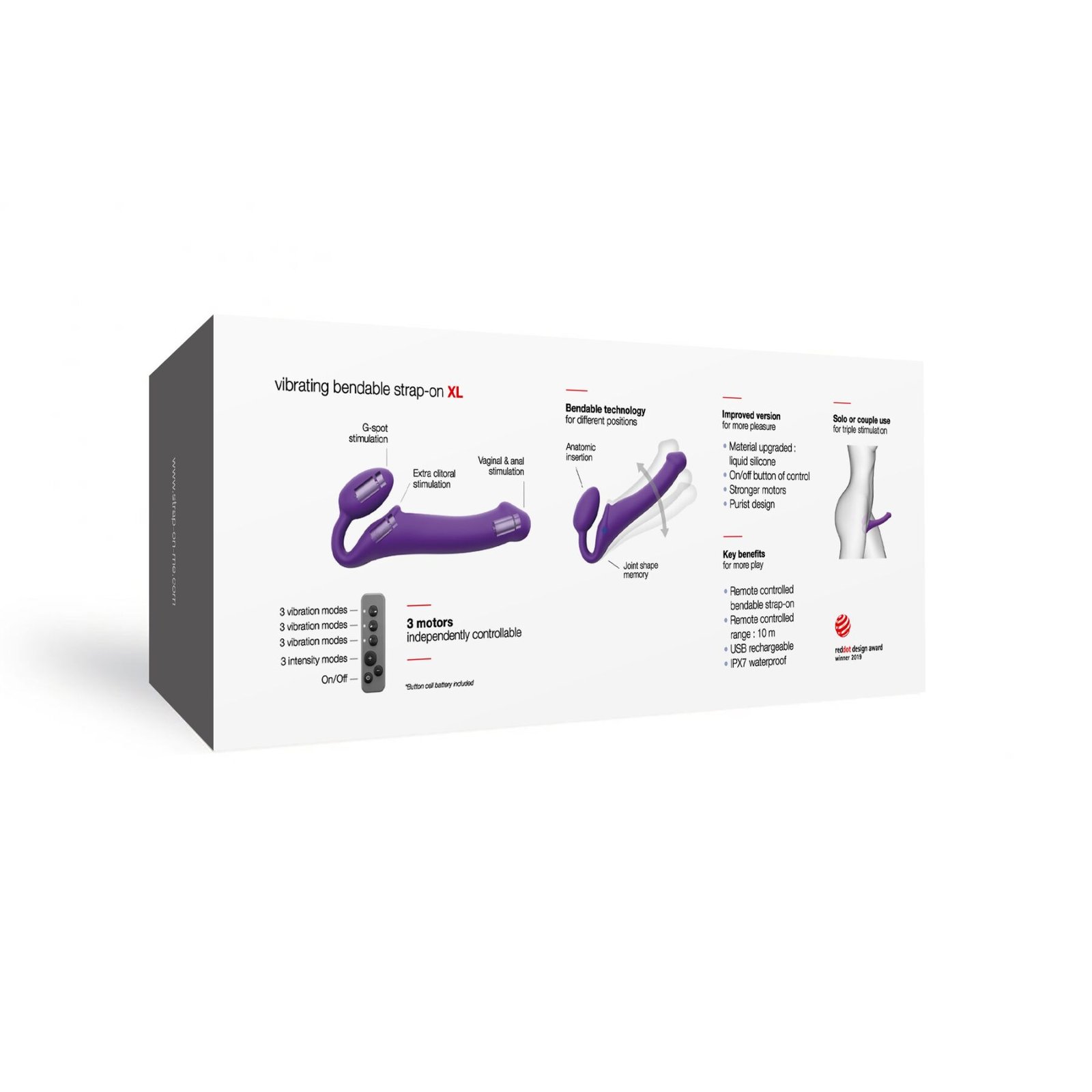 Безремінний страпон з вібрацією Strap-On-Me Vibrating Violet XL, діам. 4,7см, пульт ДК, регульований - Зображення 8