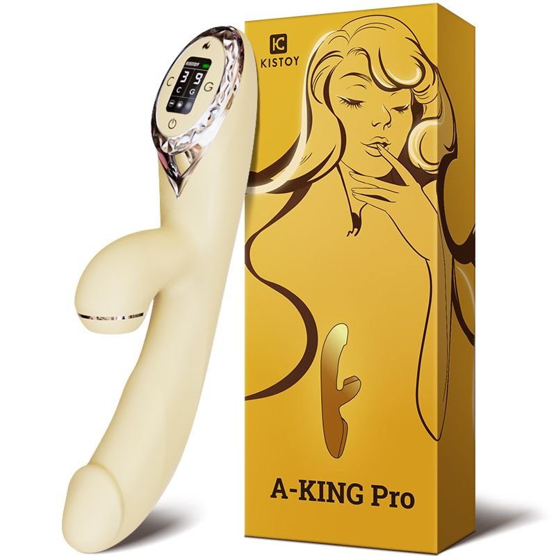 Вакуумний вібратор-кролик з підігрівом KISSTOY A-King Pro Yellow, з LED-екраном - Зображення 4