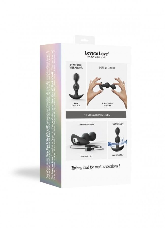Анальний стимулятор, гнучкий з вібрацією Love To Love TWINNY BUD Black - Зображення 6