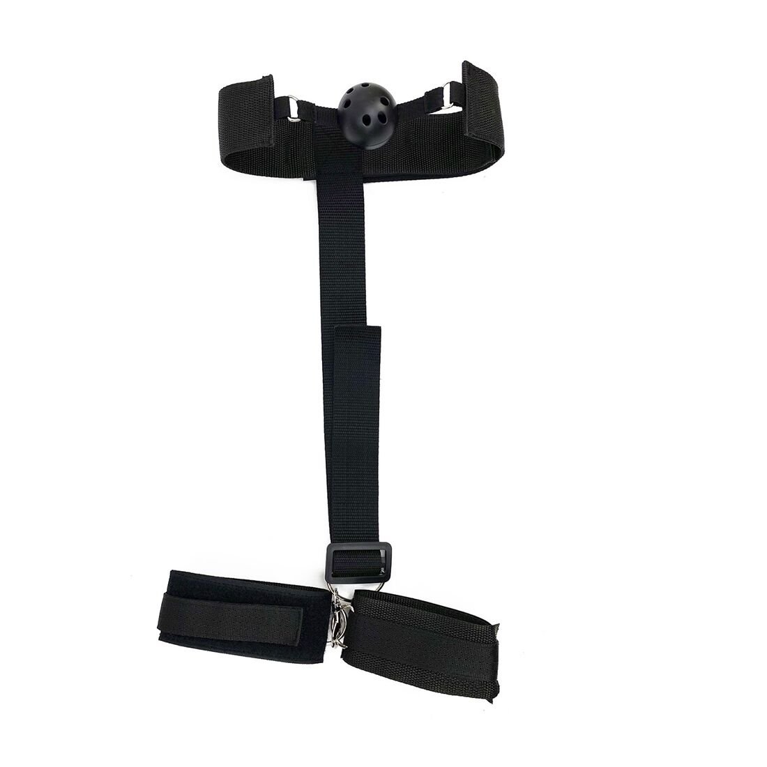 Кляп з пластиковою кулею та наручниками Art of Sex – Handcuffed Gag, чорний - Зображення 3