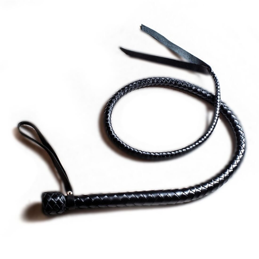 Батіг з рукояттю, натуральна шкіра, колір чорний, довжина - 120 см - Зображення 4