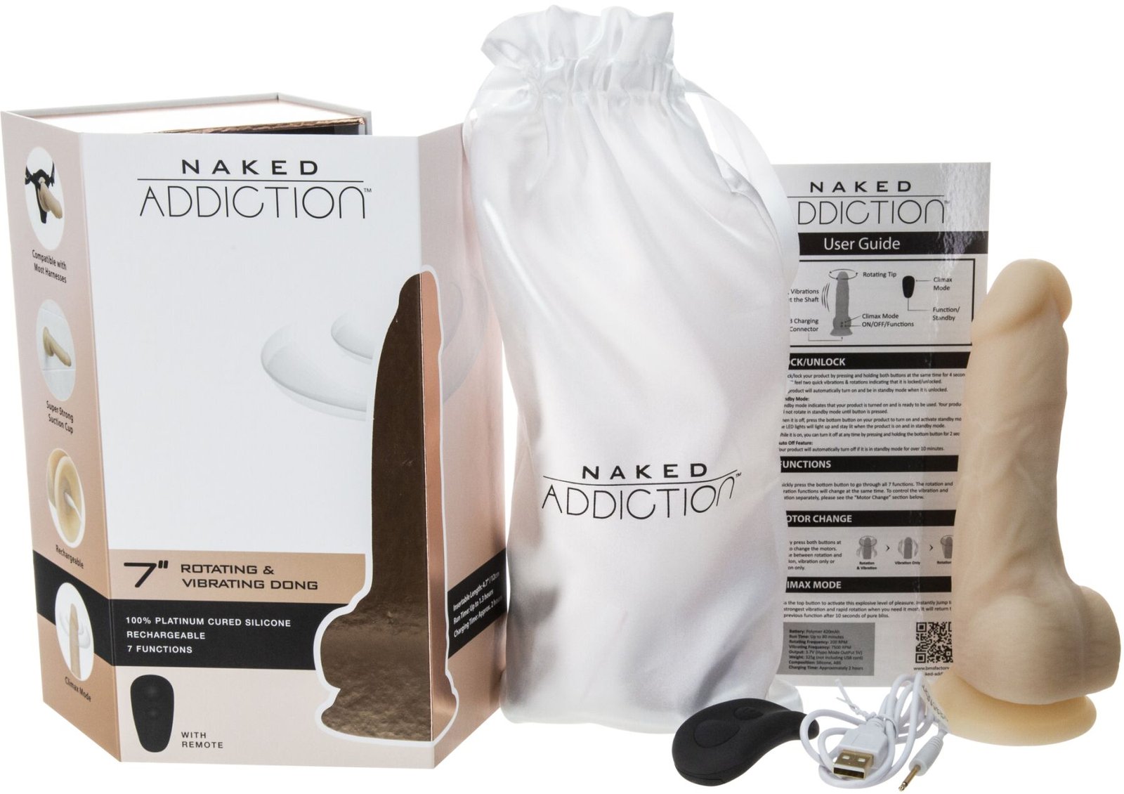 Фалоімітатор з вібрацією та ротацією Naked ADDICTION Chris 7″ Rotating & Vibrating Dong, пульт ДК - Зображення 6