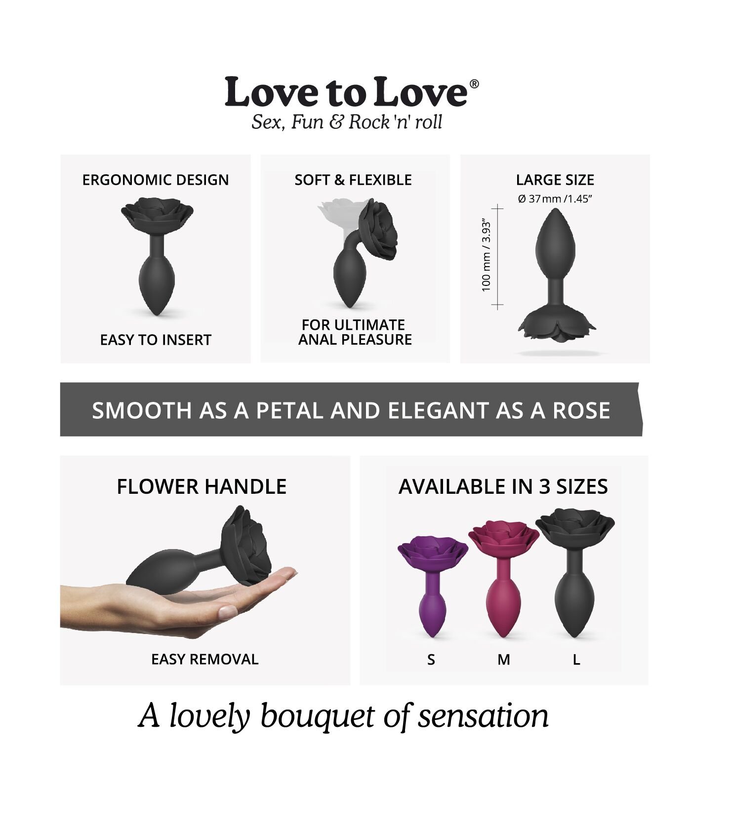 Силіконова анальна пробка Love To Love OPEN ROSES L SIZE - BLACK ONYX - Зображення 5