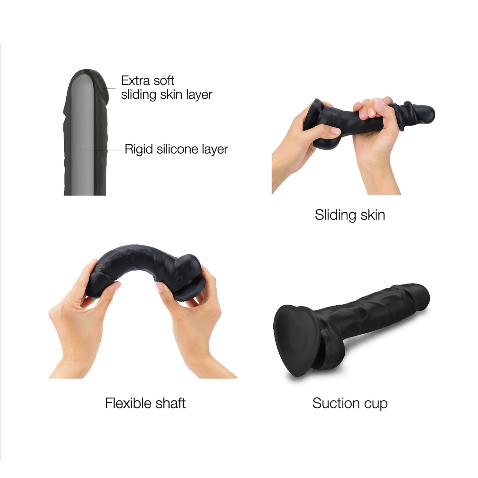 Реалістичний фалоімітатор Strap-On-Me Sliding Skin Realistic Dildo Black S, ефект рухливої шкіри - Зображення 3