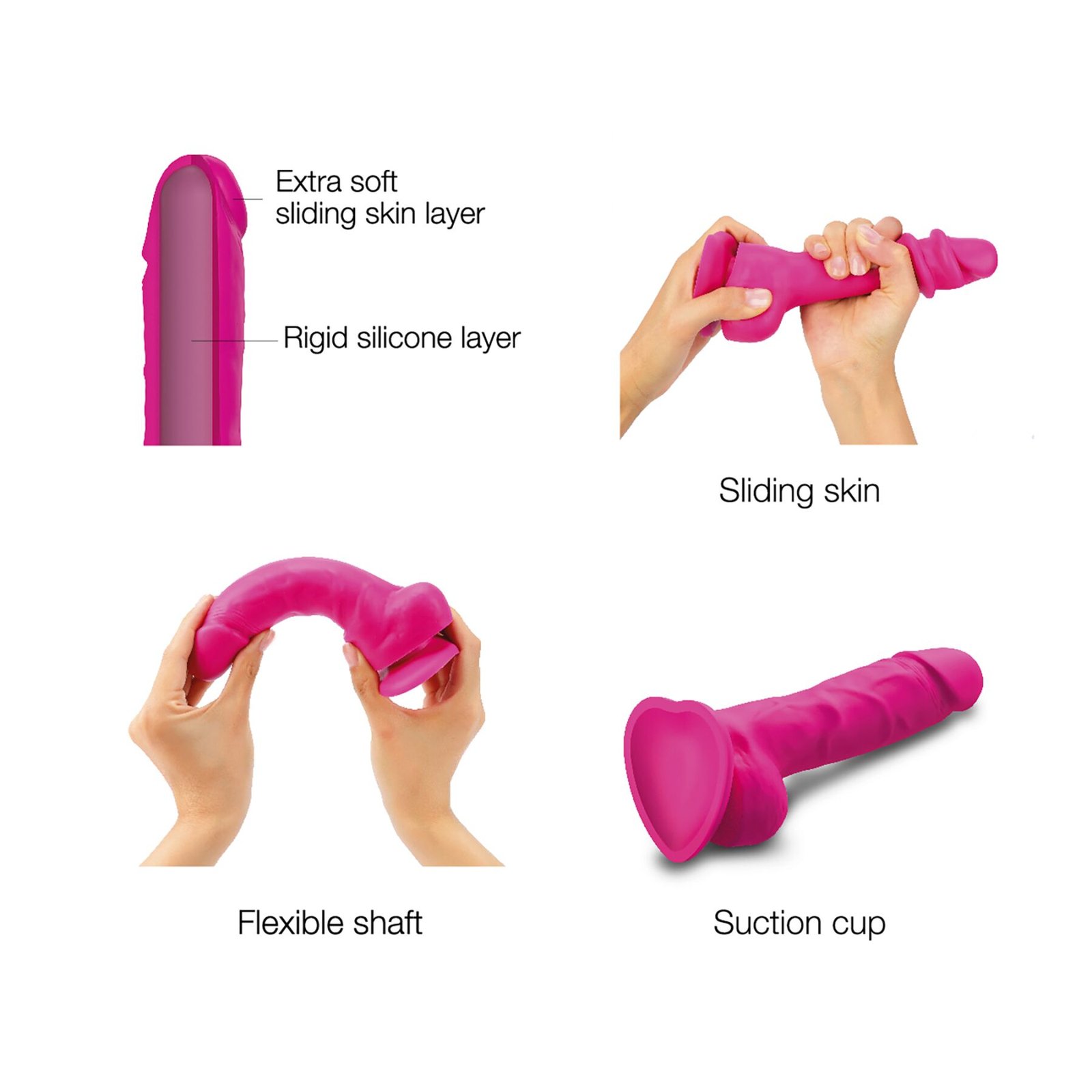 Реалістичний фалоімітатор Strap-On-Me Sliding Skin Realistic Dildo Fuchsia S, ефект рухливої шкіри - Зображення 3