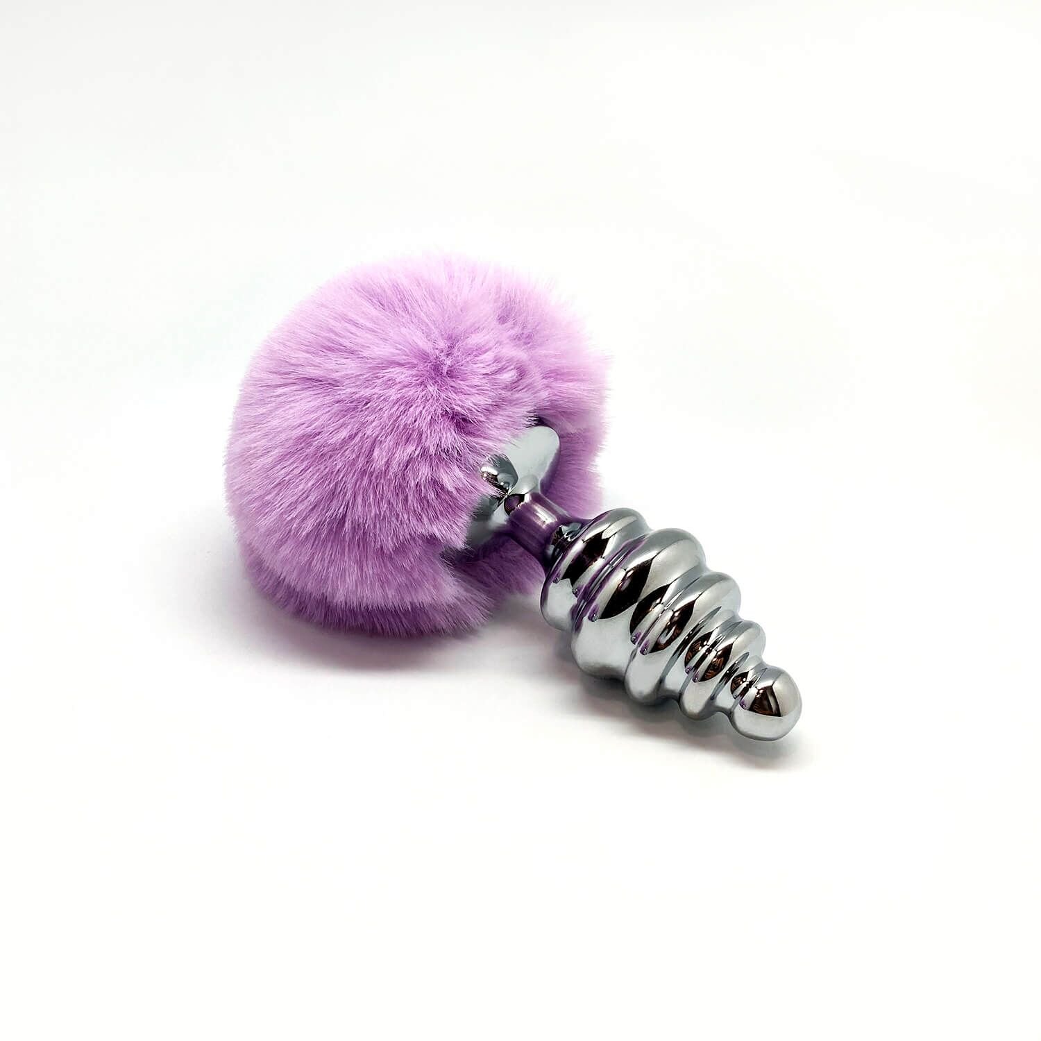 Металева анальна пробка Кролячий хвостик Alive Fluffy Twist Plug L Purple, діаметр 3,8 см - Зображення 3