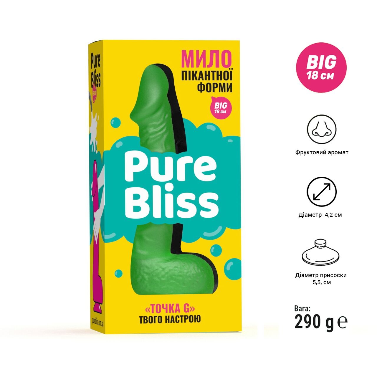 Крафтове мило-член із присоскою Pure Bliss BIG Green, натуральне - Зображення 6