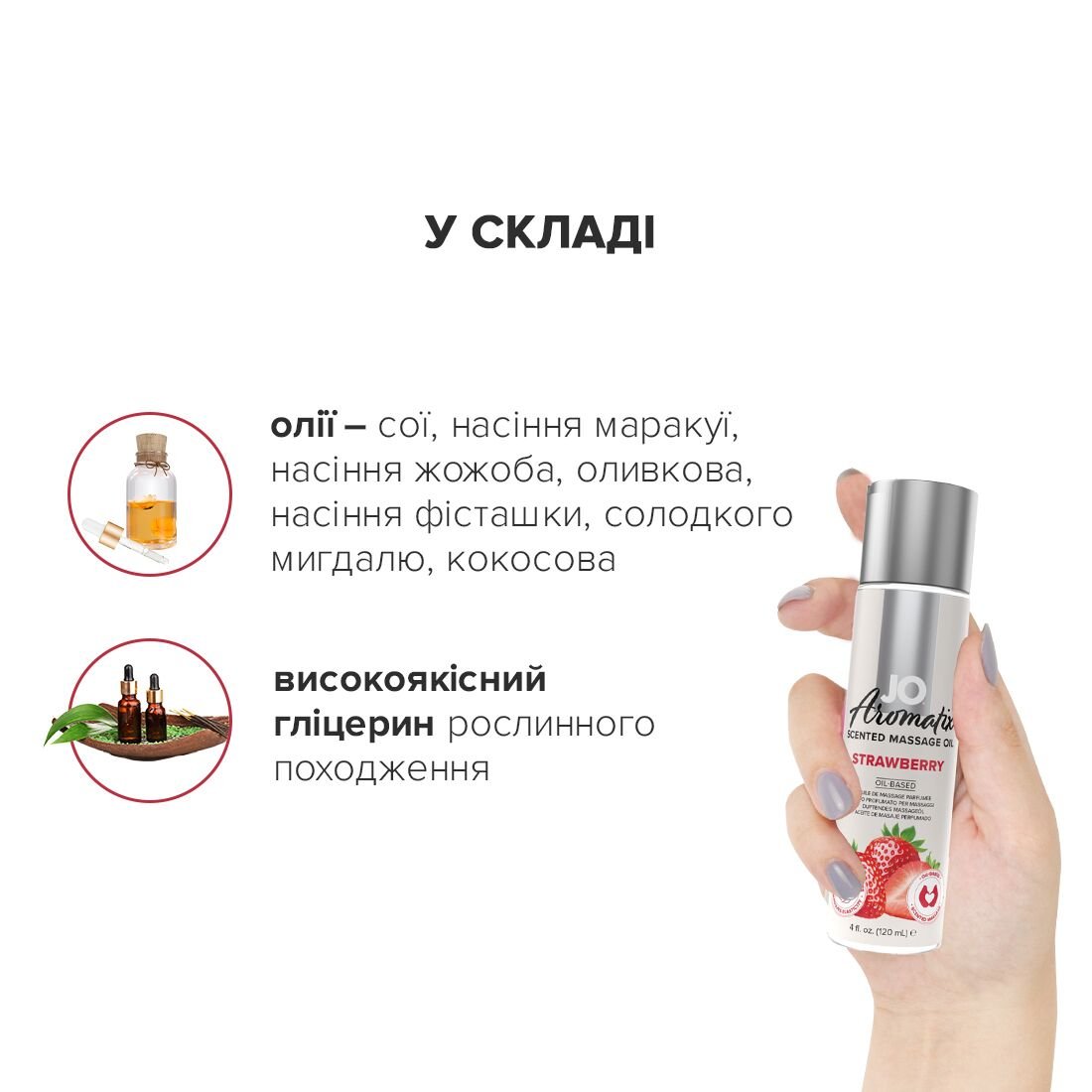 Натуральна масажна олія JO Aromatix Massage Oil Strawberry 120 мл - Зображення 4