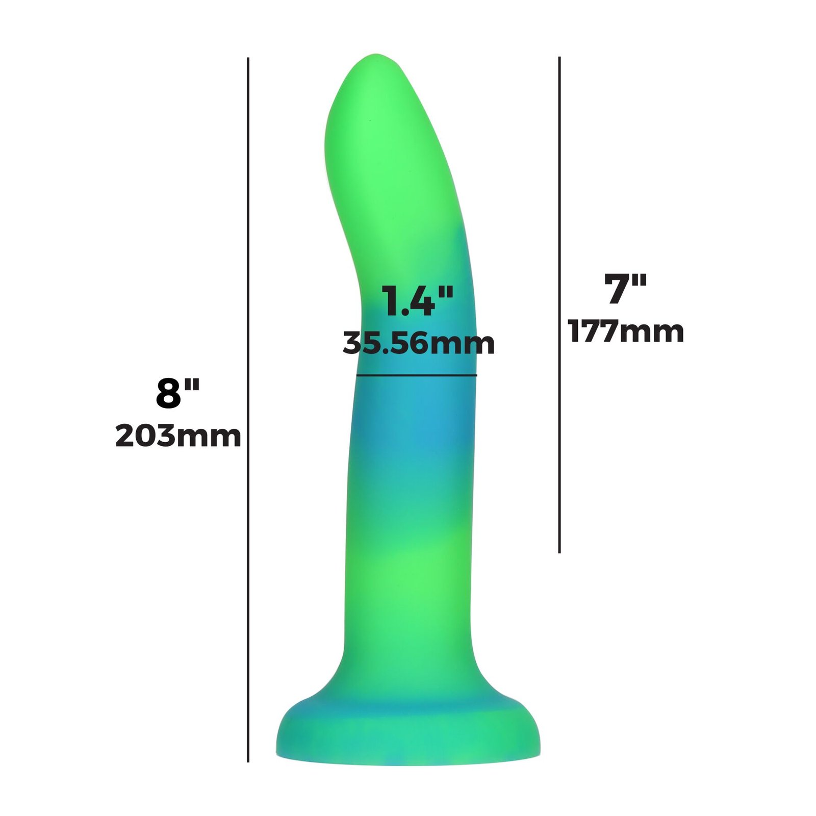 Фалоімітатор, що світиться в темряві, ADDICTION Rave 8″, Glow in the Dark Dildo Blue Green, 20,3 см - Зображення 4