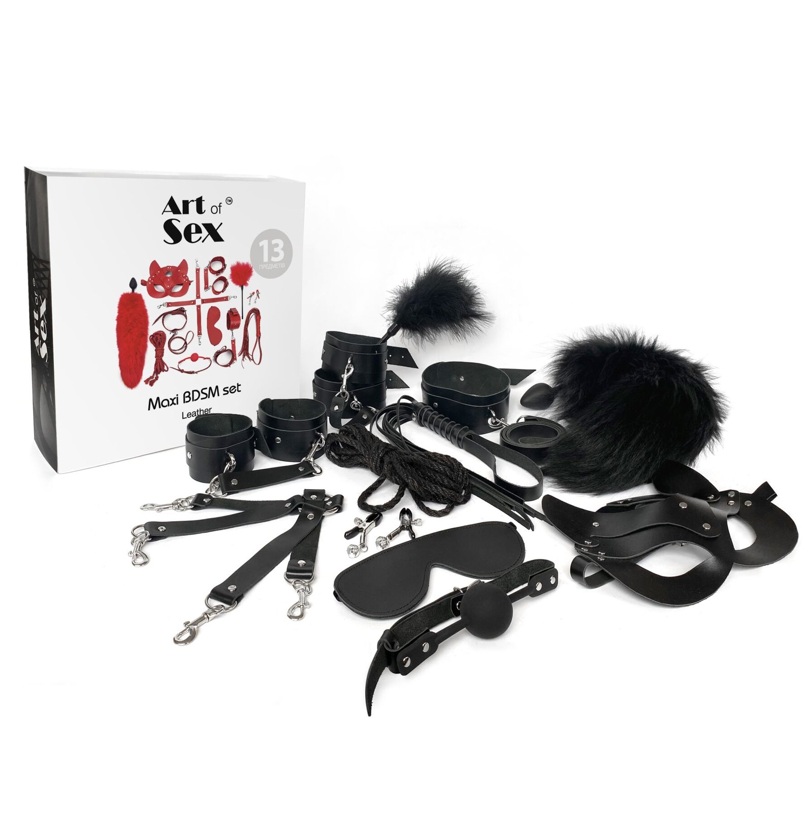 Набір BDSM Art Of Sex – Maxi BDSM Set Leather, 13 предметів, чорний, натуральна шкіра - Зображення 3