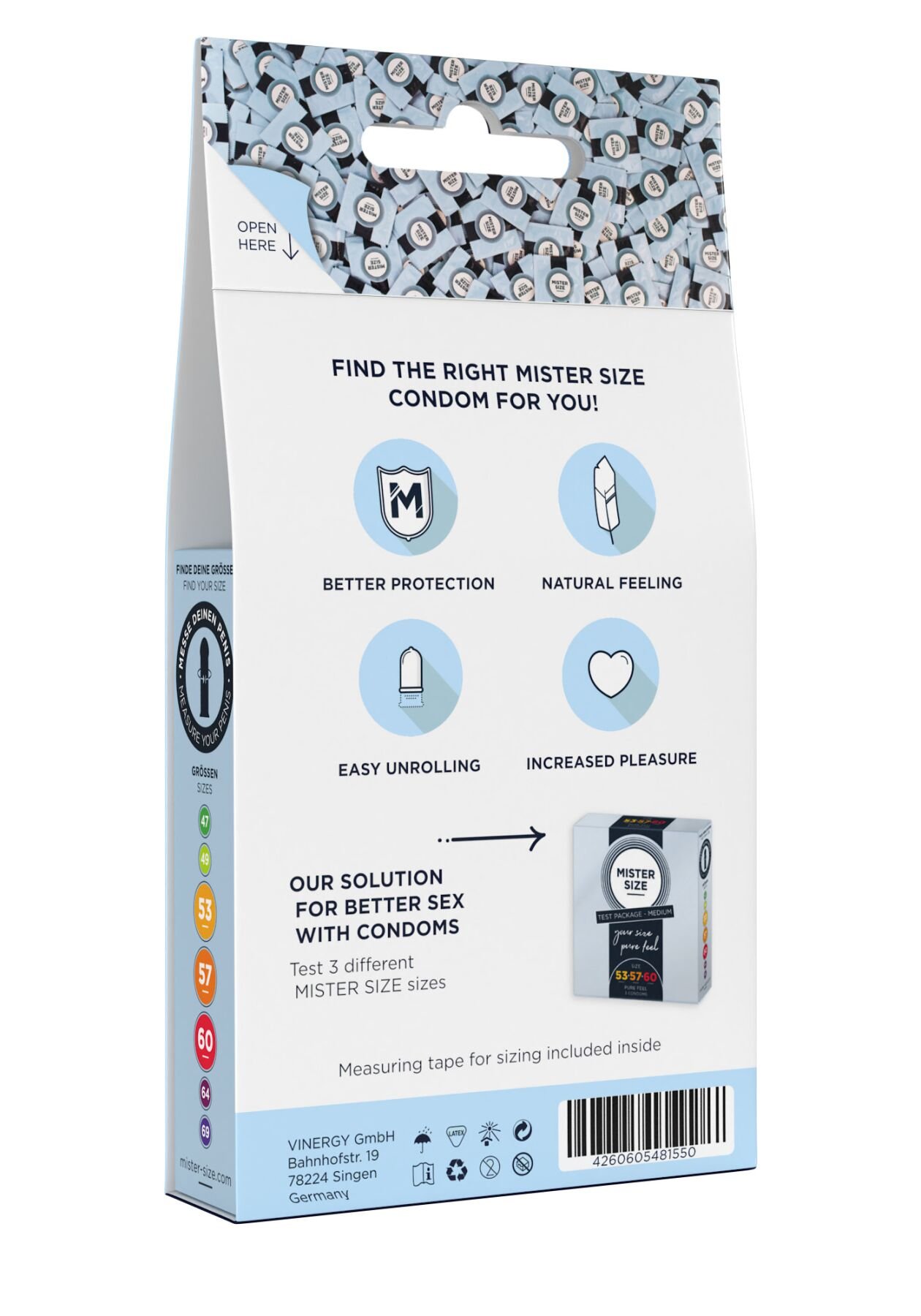 Набір презервативів Mister Size test-set 53–57–60, 3 розміри + лінійка, товщина 0,05 мм - Зображення 5