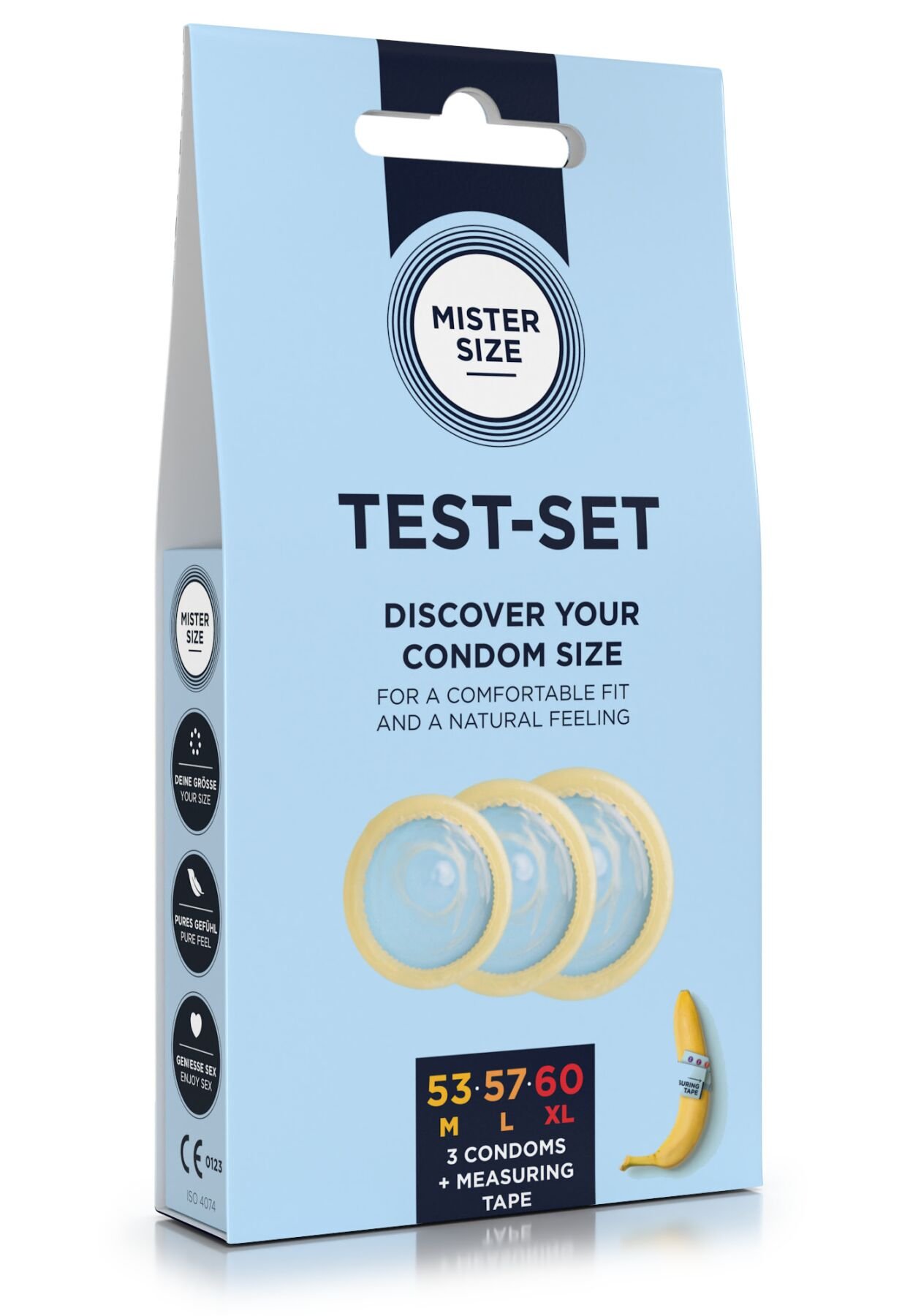 Набір презервативів Mister Size test-set 53–57–60, 3 розміри + лінійка, товщина 0,05 мм - Зображення 4