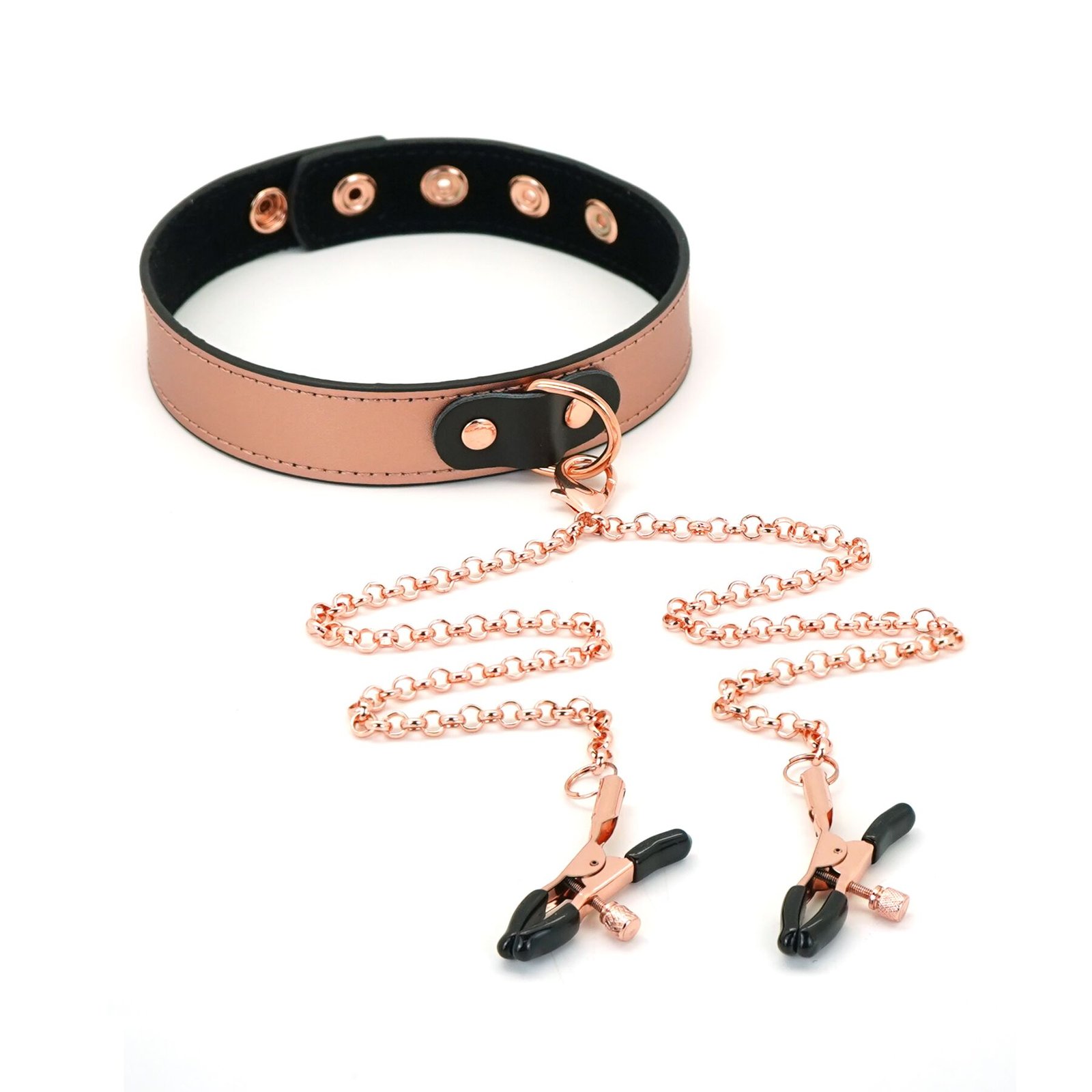 Нашийник із затискачами для сосків Liebe Seele Rose Gold Memory Collar with Nipple Clamps, шкіра - Зображення 8