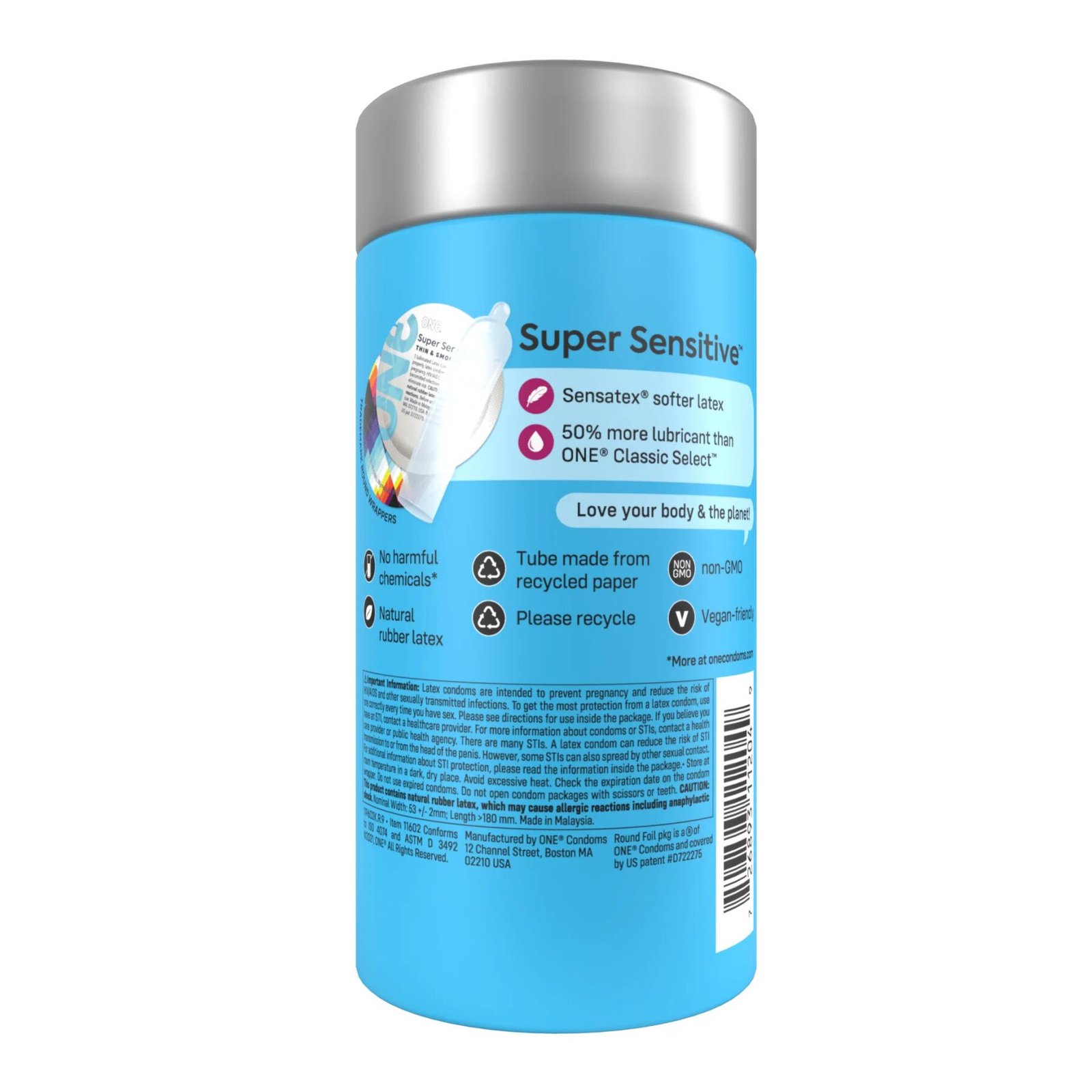 Презервативи ONE Super Sensitive, 12 шт, гладенькі, з додатковою змазкою, паковання-тубус - Зображення 3